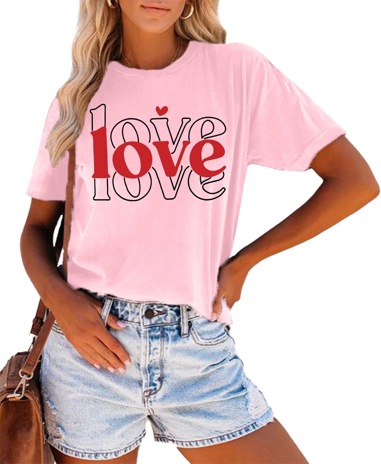 Valentine Day Shirt for Women Love Heart Graphic Shirts Causl Loose Short Sleeve Summer Tops - Image 2