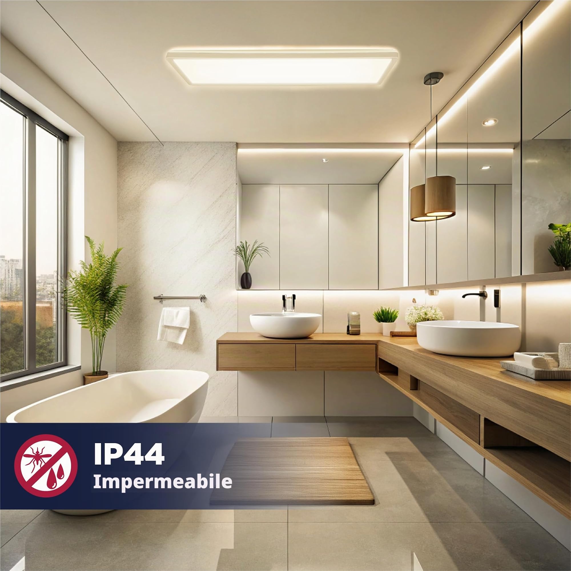 BestLuz Lampada da soffitto a LED, a tre livelli, CCT, 3000 K/4000 K/6500 K, 58 x 20 cm, 24 W, 3000 lm, IP44, con effetto retroilluminazione, pannello LED per soggiorno, cucina, bagno, ultra sottile