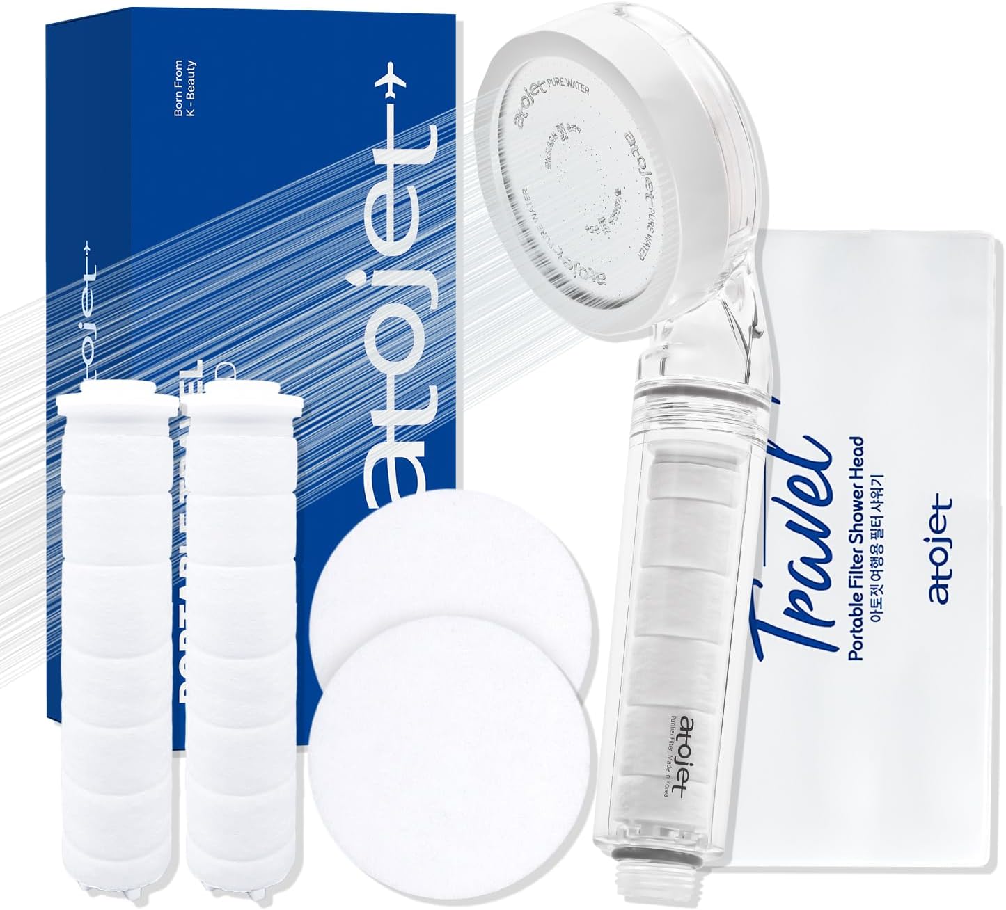 Travel Mini Filtered Shower Set Elevating Korea’s Beauty Legacy - Compact & Portable, Filters Included for Softer Skin & Smoother Hair | Includes 2 Filters & Travel Pouch (JNE150-SET-TRVL)