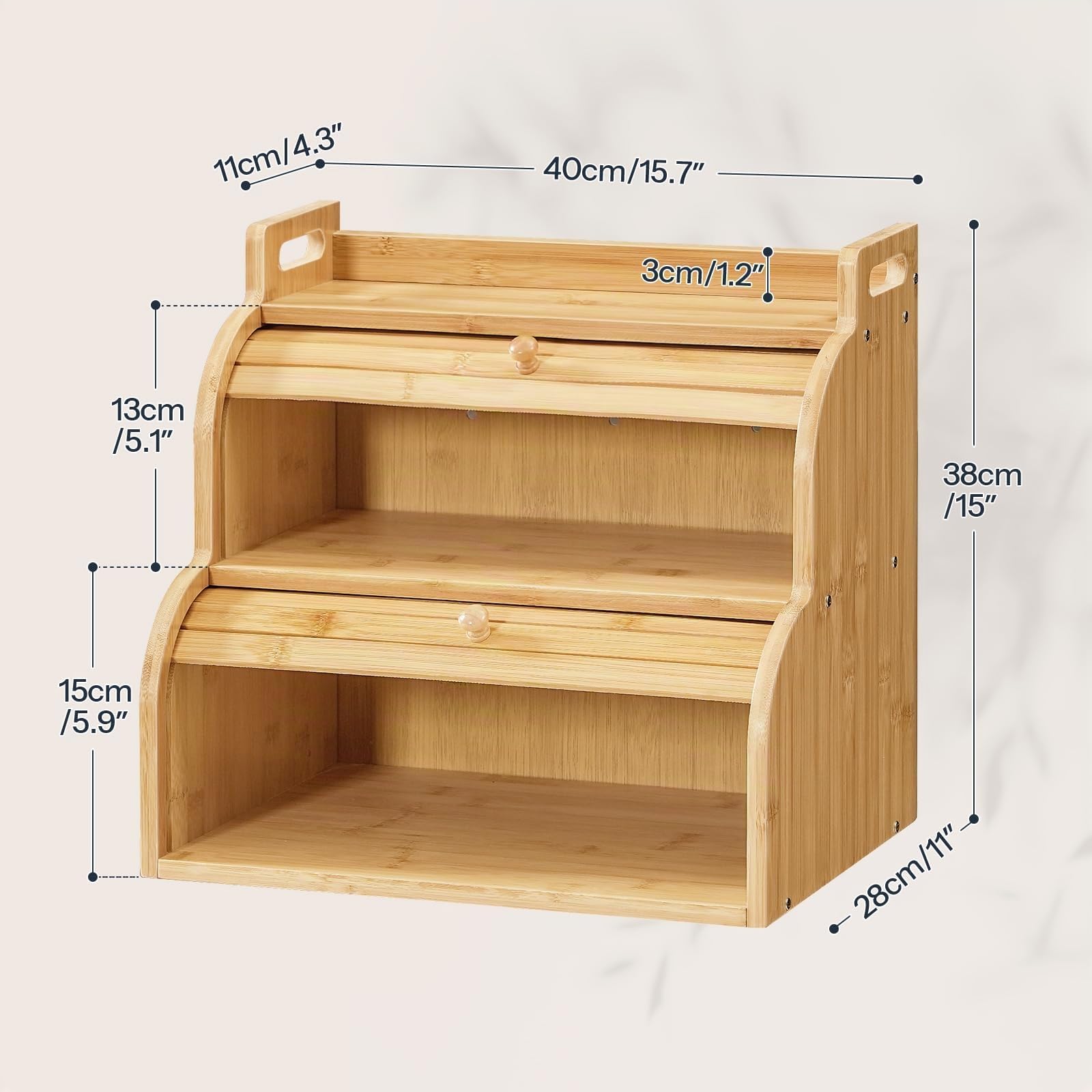 HOOBRO 2-stöckiger Brotkasten aus Bambus mit Rolldeckel, Brotkorb, Brotbox, Brotbehälter mit Griffen, Brotaufbewahrung für Küche und Esszimmer, Natur EYL15MB01