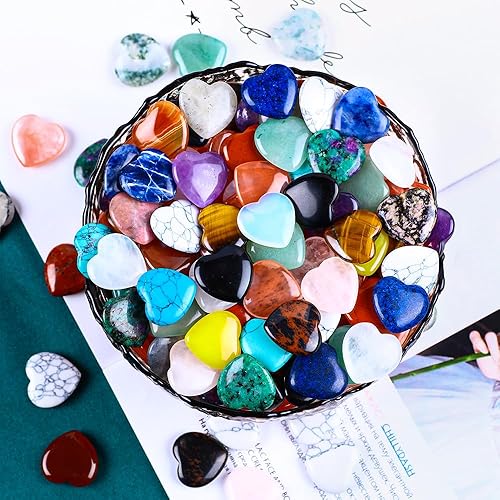 Miniatura 2 de 20 piedras curativas en forma de corazón de cristal natural, rocas pulidas, lindas mini piedras preciosas de chakra de palma, piedras preciosas de