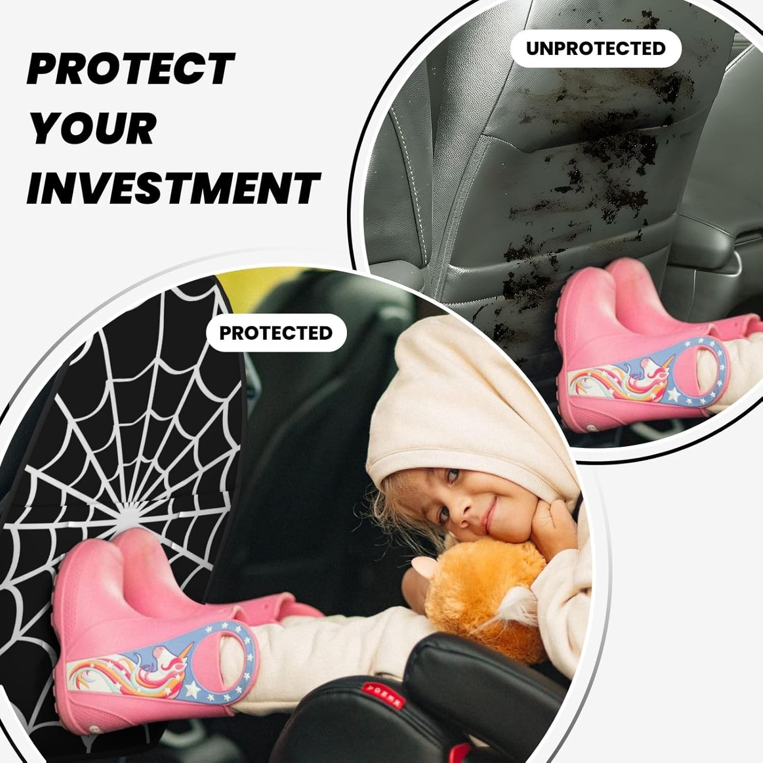 Web 2-Piece Set of Car Seat Kick Protectors for Front Seat Backrests
