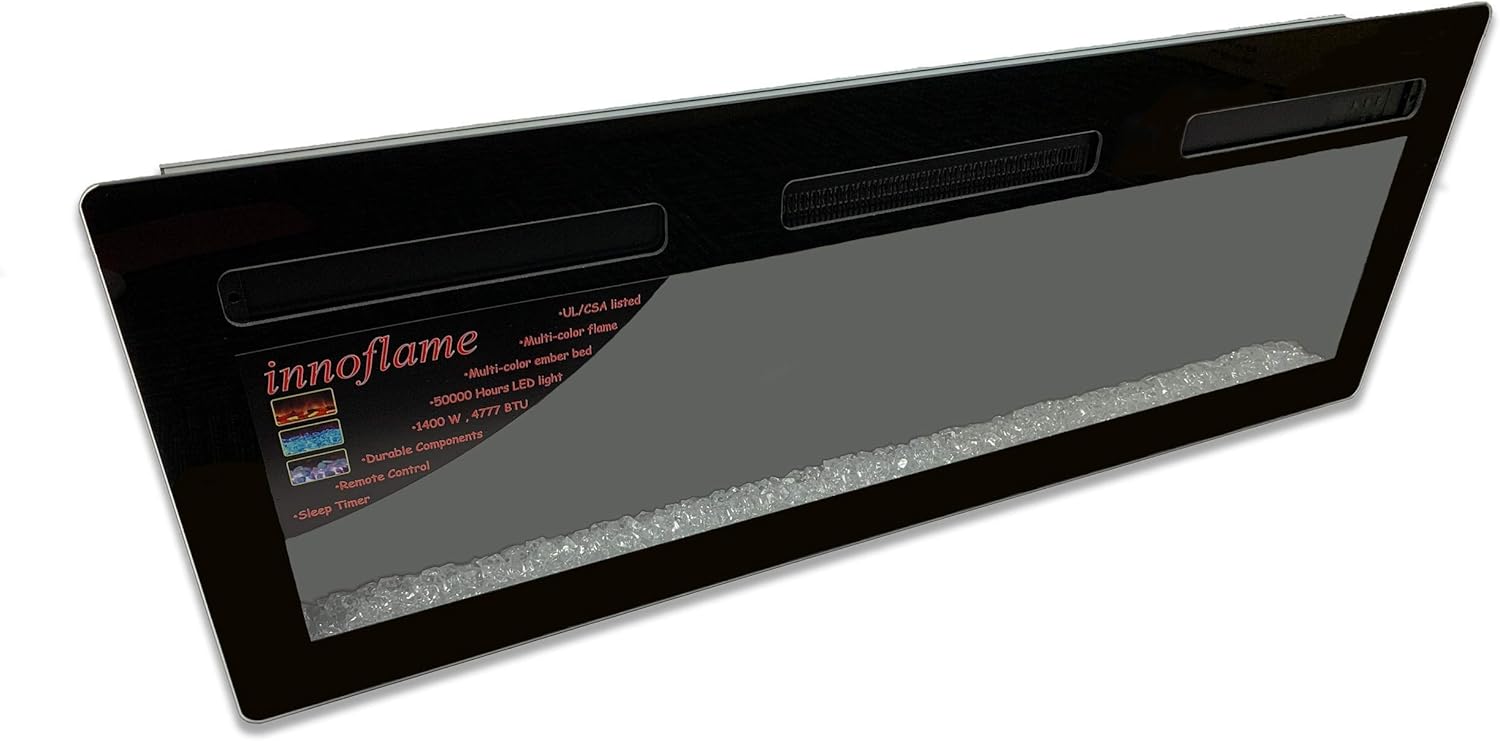 Innoflame 48-inch Electric Fireplace front view with crystal ember bed and controls