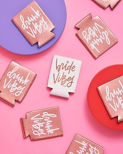 Miniatura 6 de xo, Fetti Enfriador de latas para despedida de soltera, blanco + oro rosa, 10 unidades, soporte de neopreno, funda para bebidas, despedida de