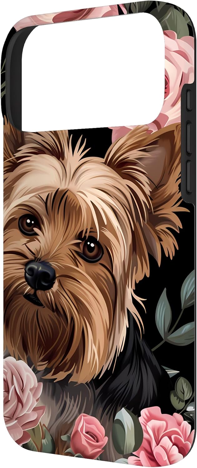 Yorkie Mom Retro Style Floral Design Case for iPhone 17 Pro Max