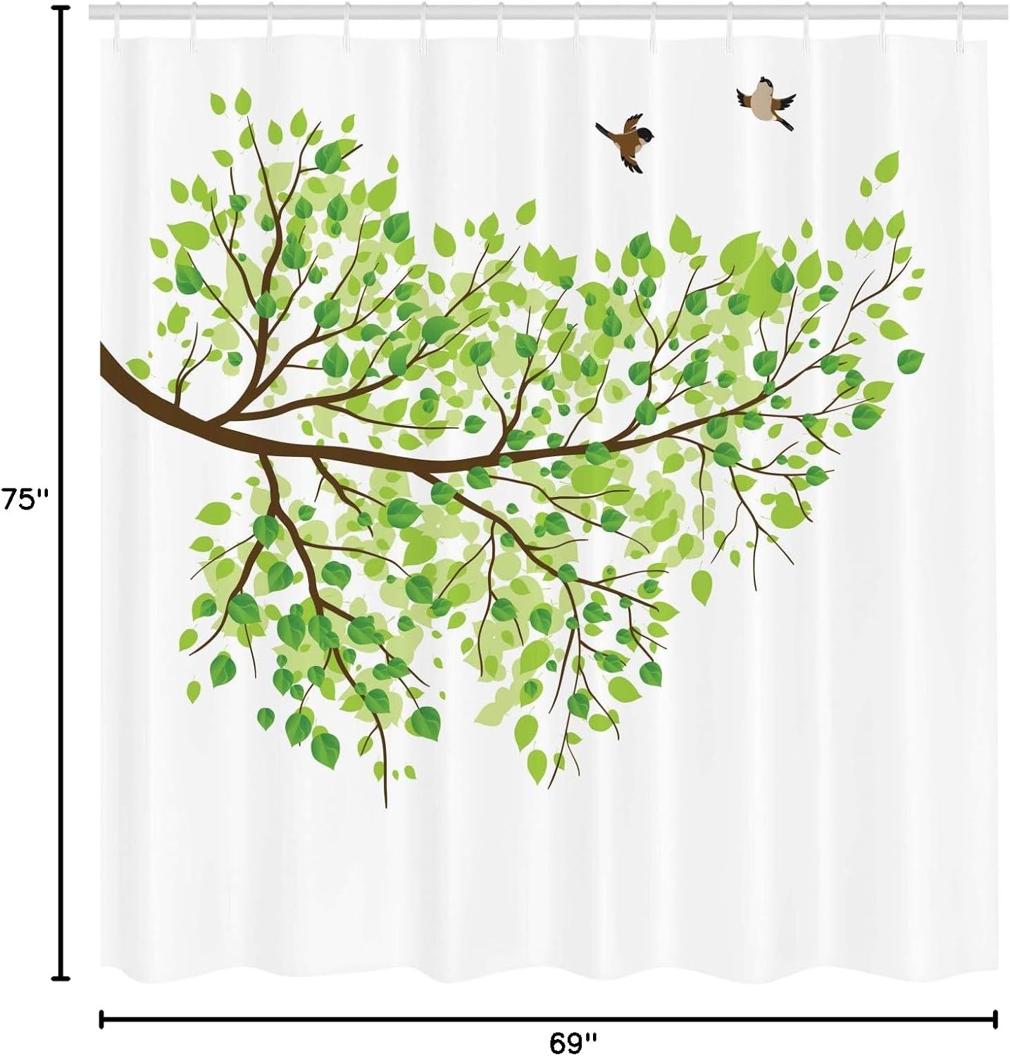 Ambesonne Hummingbird Shower Curtain, Spring Branch of Hummingbirds in Seasonal Vivid Colors Spring Freedom Nature Watercolor Look, Cloth Fabric Bathroom Set with Hooks, 69" W x 75" L, White Brown