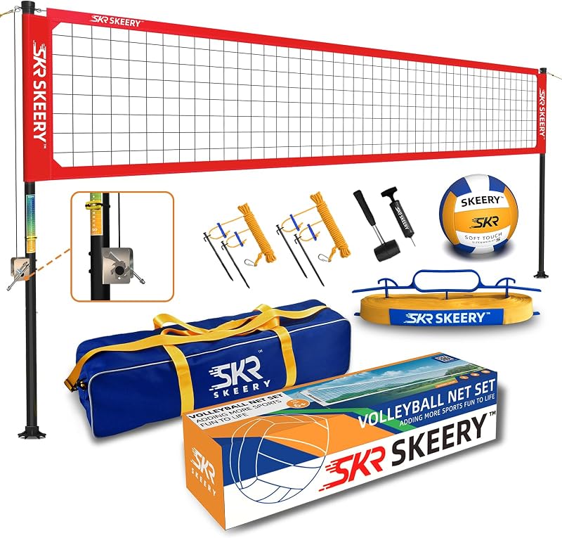 Juego de red de voleibol para exteriores, diseño antihundimiento, postes de aluminio ajustables, red de voleibol portátil para patio, césped y playa