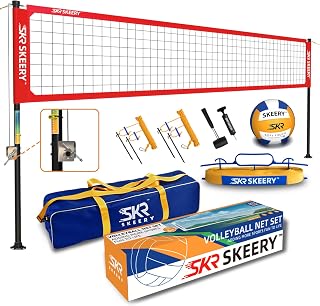 SKEERY Outdoor Heavy Duty Volleyball Net Set, Anti-Sag Design, Adjustable Aluminum Poles, Portable Volleyball Net for Backyard,Grass and Beach