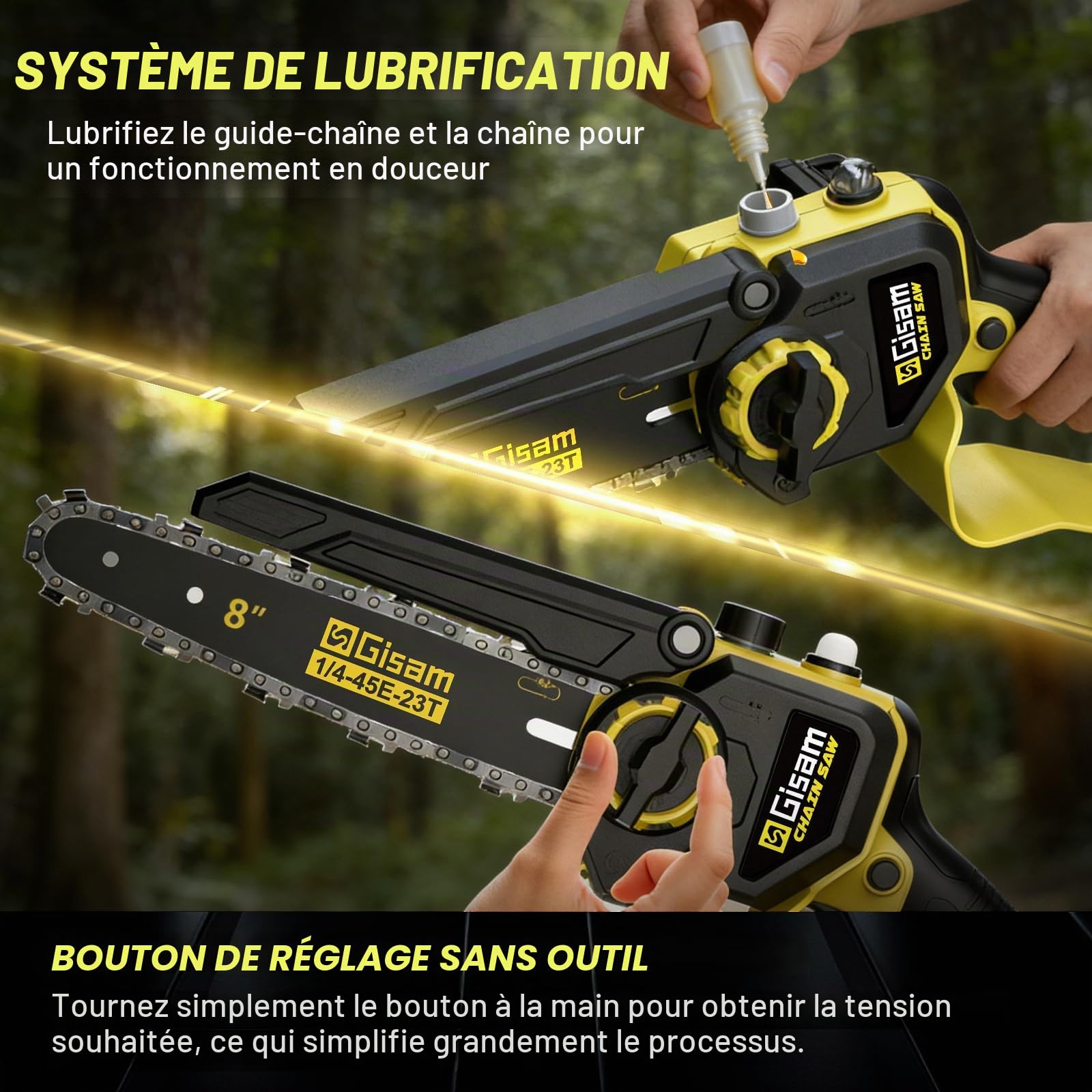 2-en-1 8 Pouces Elagueuse sur Perche, Mini Tronçonneuse Brushless avec 2 x 4,0 Ah Batteries, Coupe Branche Telescopique, Portée 4,2 M pour Branches et jardinage