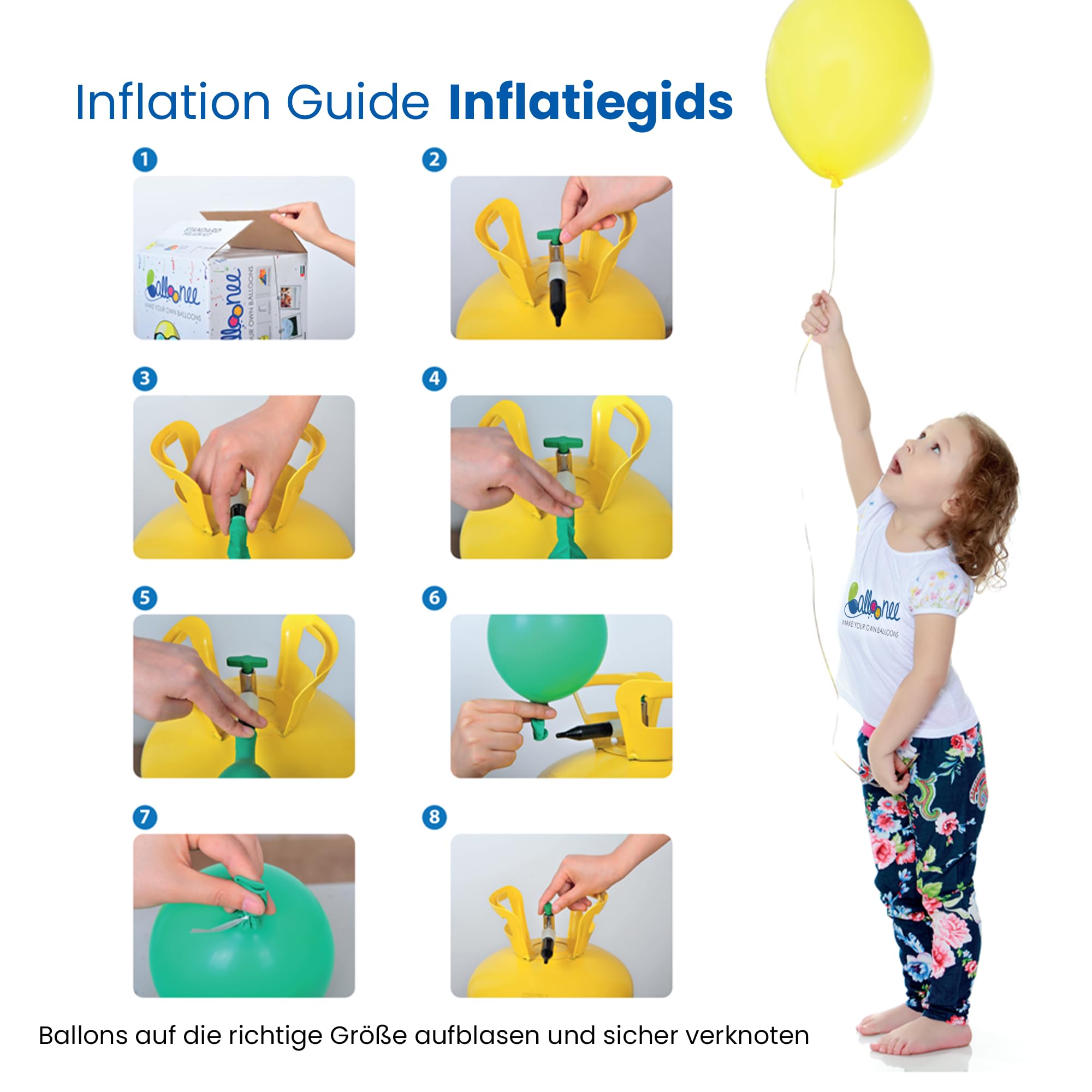 Balloonee Jumbo - Kit de helio desechable para fiestas (bombona de gas helio para aprox. 50 globos, 400 litros de gas helio para llenar globos de látex y aluminio), ideal para decoraciones de