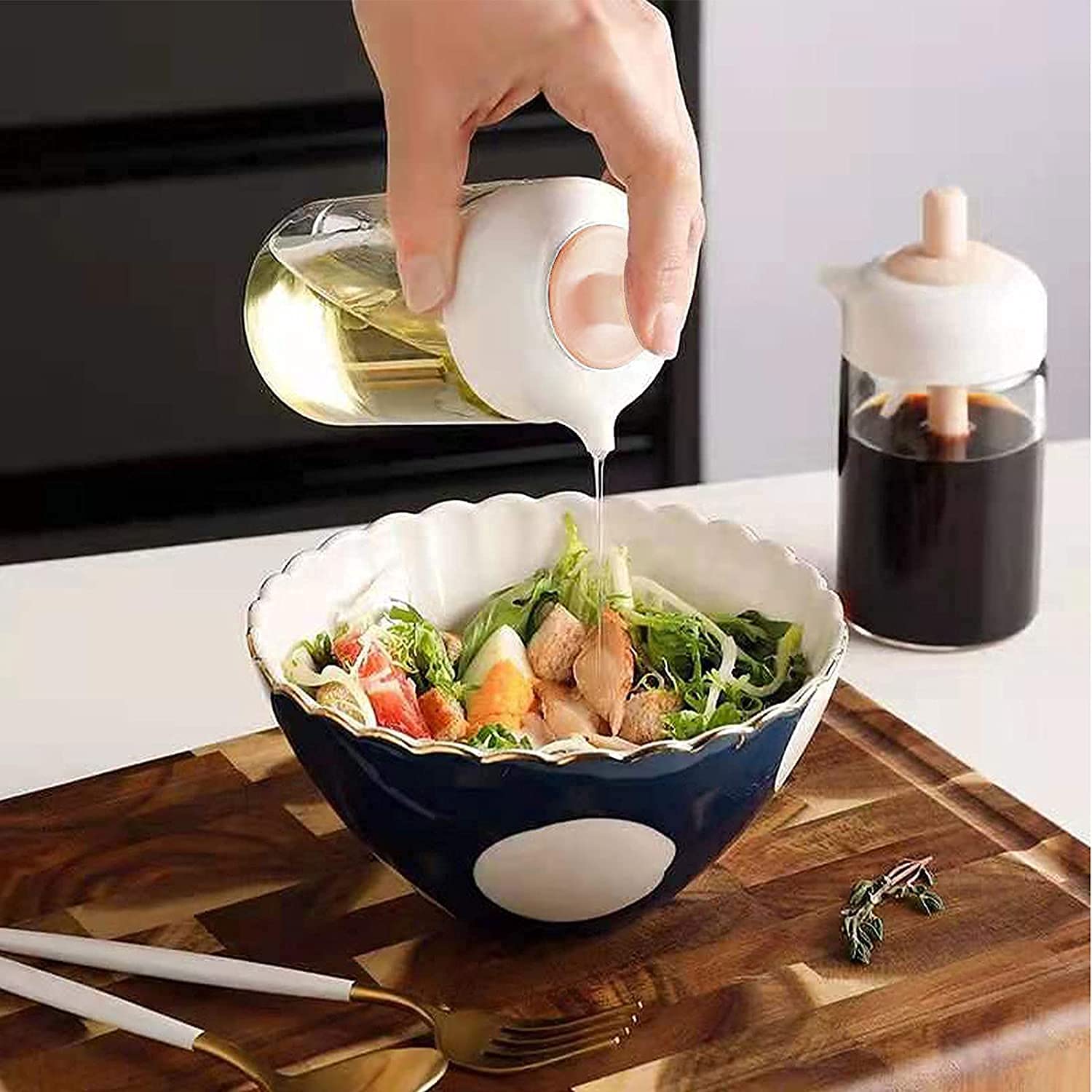 Zinley Oil Dispenser Bottle,Oil Dispenser with Silicone Oil Brush, Wide Opening Oil Bottle, 230ml Oil Container for Cooking, Baking, BBQ, Marinating (Multi Colour, 1 Piece) 3