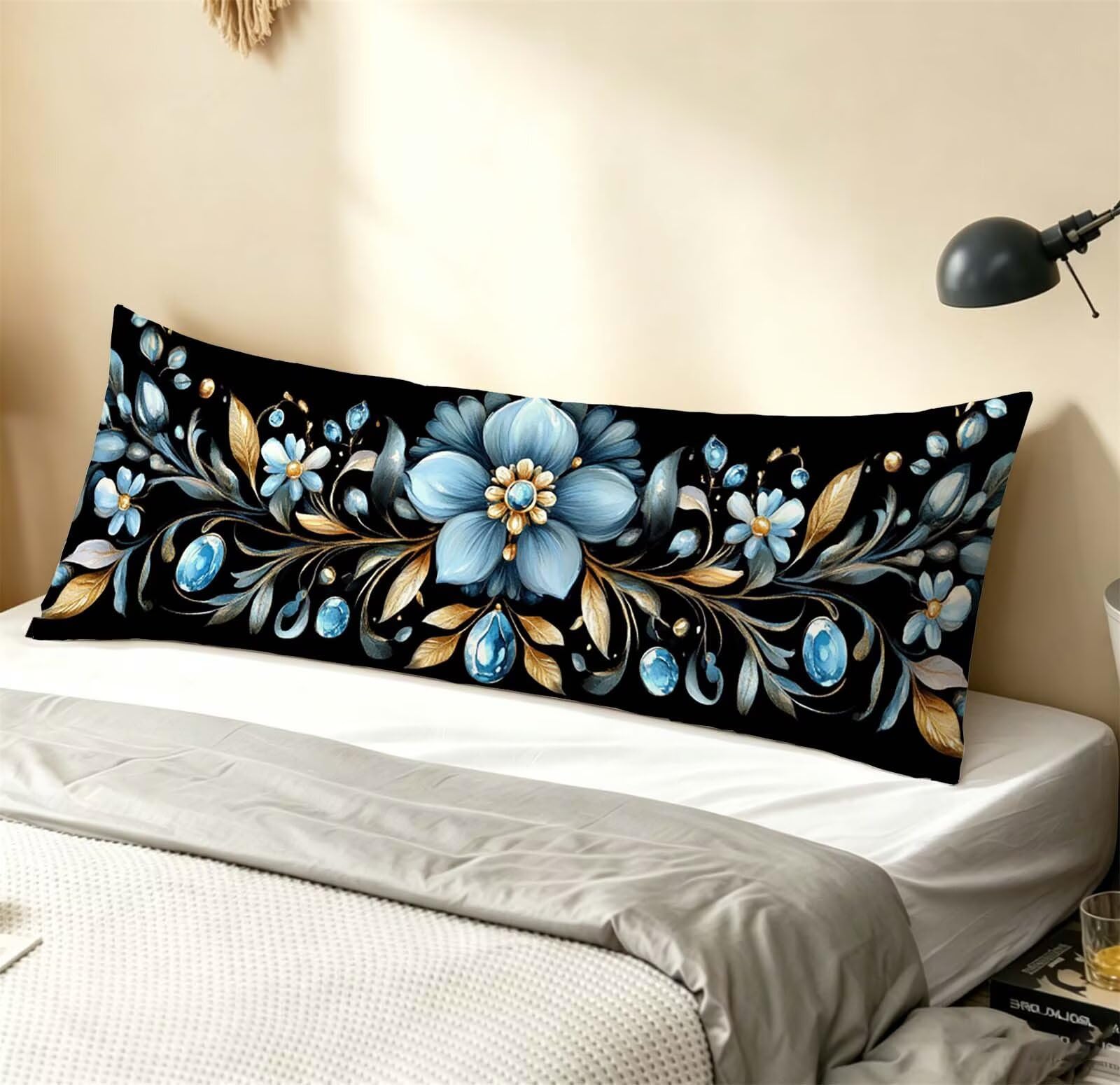Fodera Cuscino 50 x 150 cm, Blu-29 Velluto Copricuscini Letto, | con Invisibile Cerniera, Morbida e Traspirante, per Biancheria da Letto, Divano, chi Dorme Sul Fianco Fiori freschi j-351