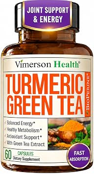 Turmeric Curcumin Supplement with Green Tea Extract ECGC & Vitamin C for Joint Health, Energy & Inflammation Balance - Organic Tumeric Curcumin with Black Pepper - Gluten-Free, Non-GMO - 60 Capsules