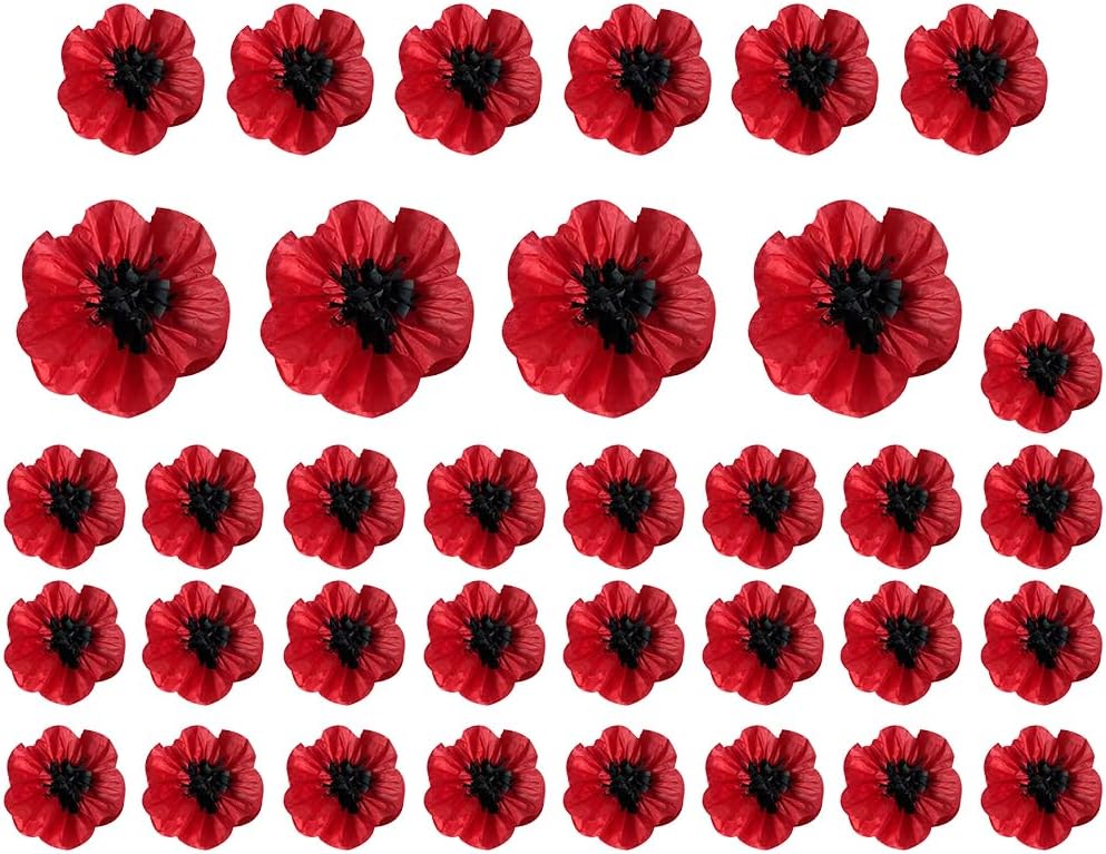 35 Pcs Red Poppy Paper Flowers, 8/10/12 Inch Artificial Flowers for Halloween, Wedding, Party Decor