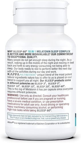 Miniatura 8 de KAPPA NUTRITION Sleep 60, ayuda para dormir, 60 mg de melatonina, suministro para 60 días, cápsulas veganas que no forman hábito, ingredientes