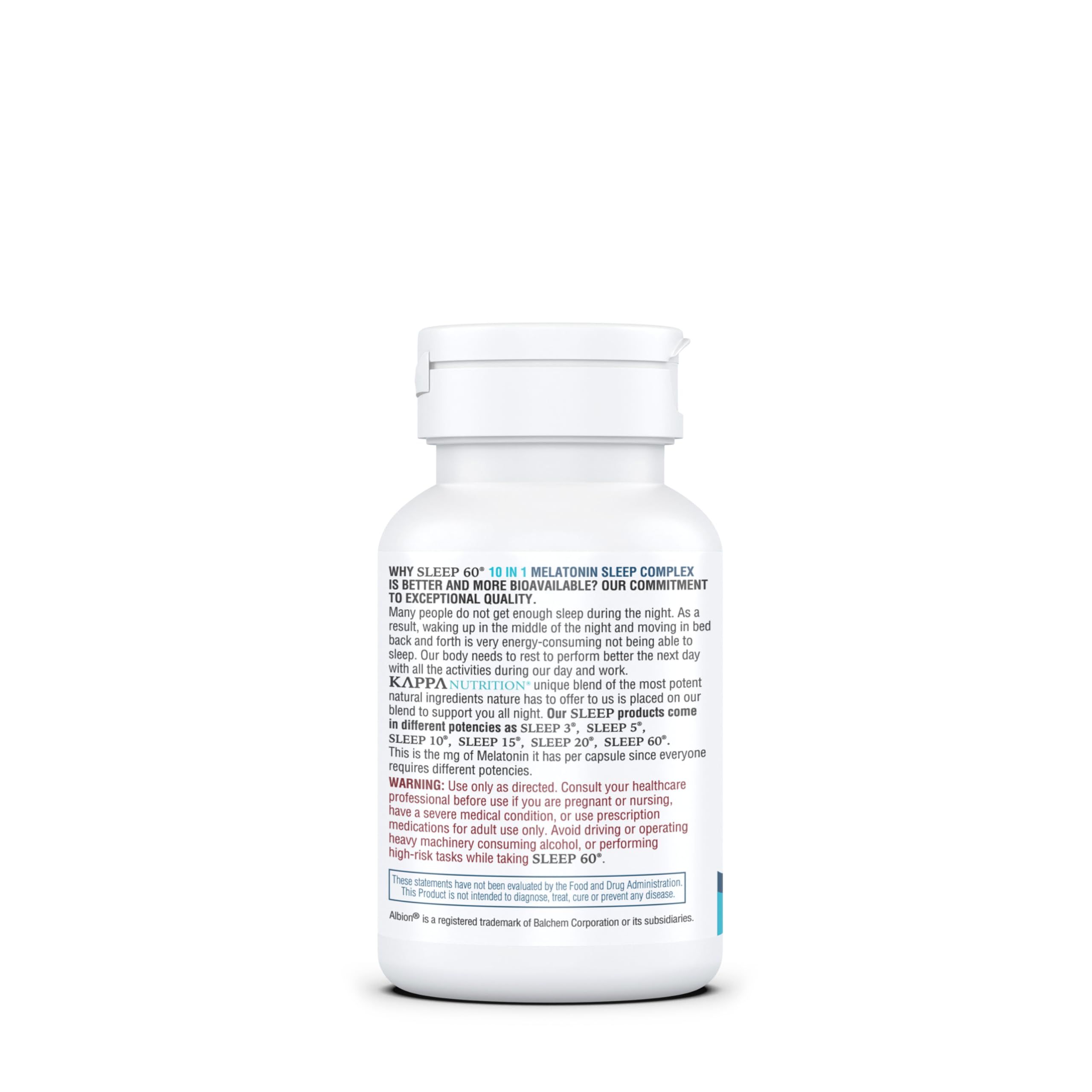KAPPA NUTRITION Sleep 60, Sleep Aid, 60mg of Melatonin, 60-Day Supply, Non-Habit Forming Vegan Capsules Natural Ingredients for Easier Bedtime, Herbal Supplement, Valerian Root, Chamomile Non-GMO — Amazon image 8