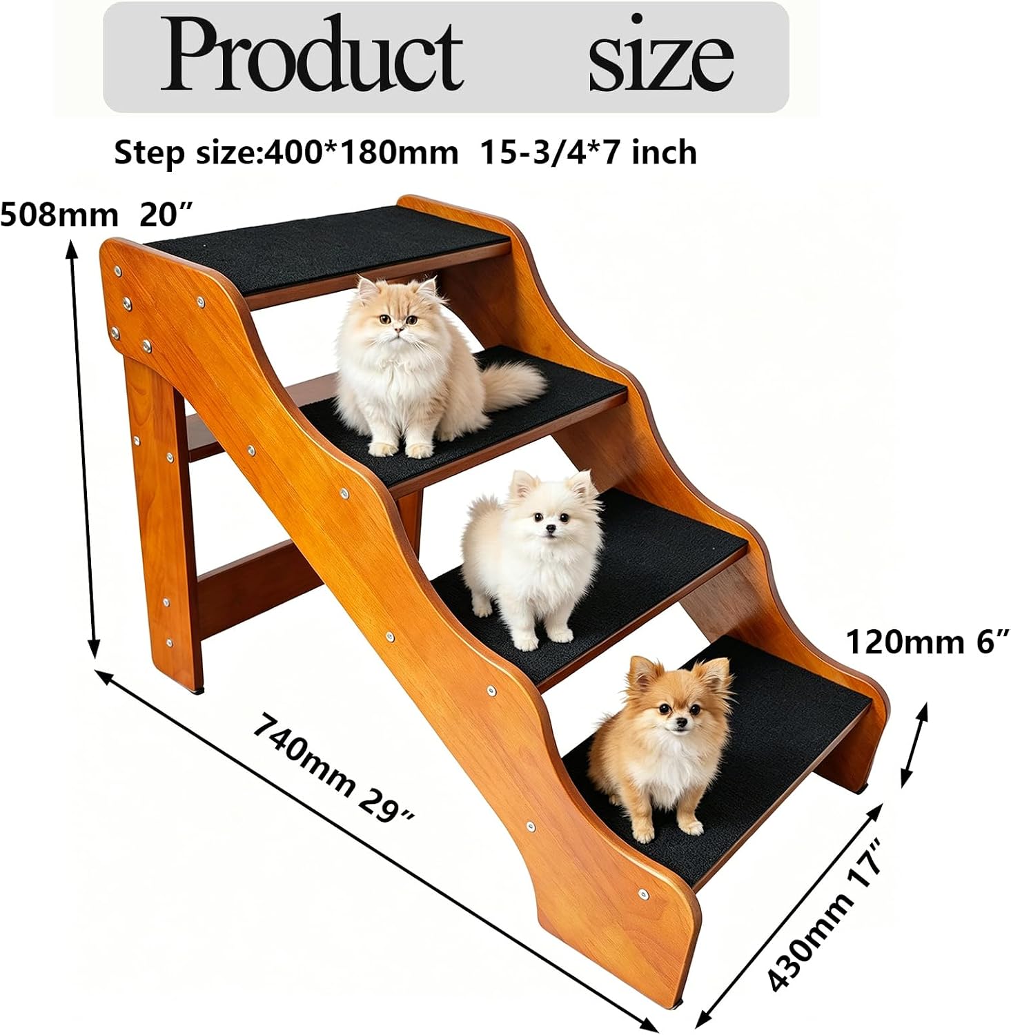 Solid Wood Pet Stairs/Steps with Handrail – Non-Slip Ramp for Beds, Couches & Furniture – 2/3/4/5 Step Options, Safe for Small & Large Dogs (4-Step) image 2