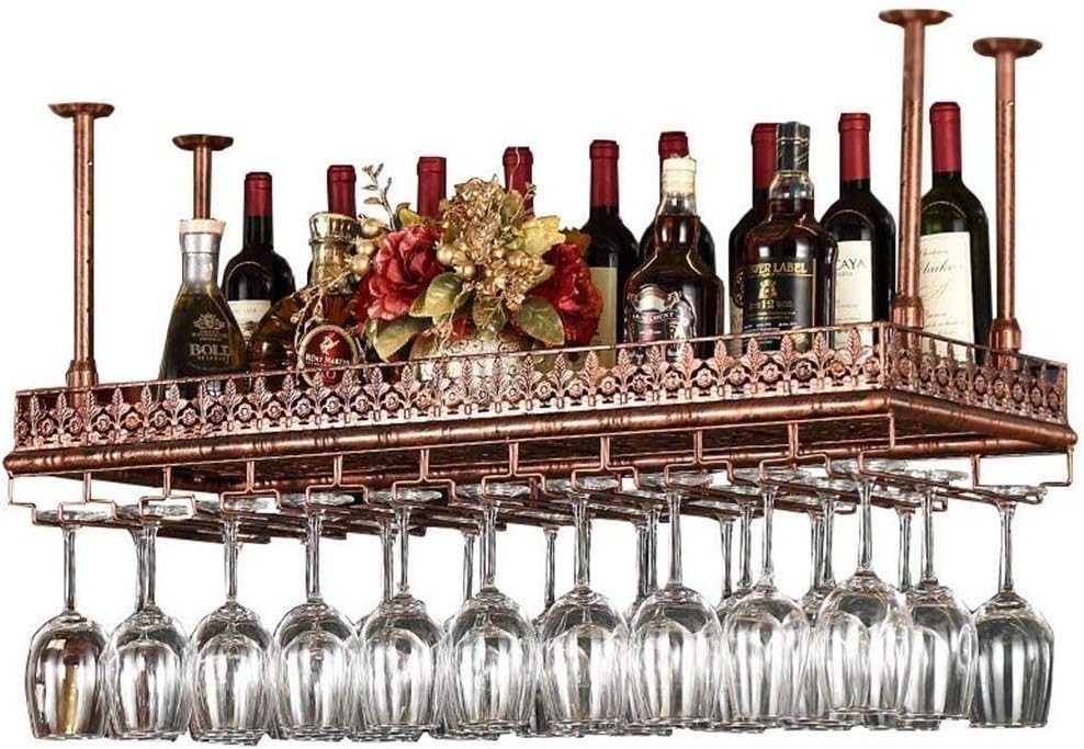 Storage Rack American Metal Ceiling Wine Racks Storage Holder Wine Goblet Stemware Glass Rack Bronze Hanging Wine Glass Decoration Display Shelf for Bar Bar Dining Room Furniture Shelves ( Size : 80x3