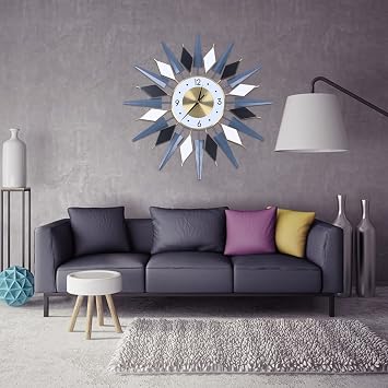 23.6 inch Wall Clock with Silent Movement,Metal Crystal Quartz Mid-Century Instruments Wall Clocks, Star Wall Clocks for Living Room Kitchen Office Decor