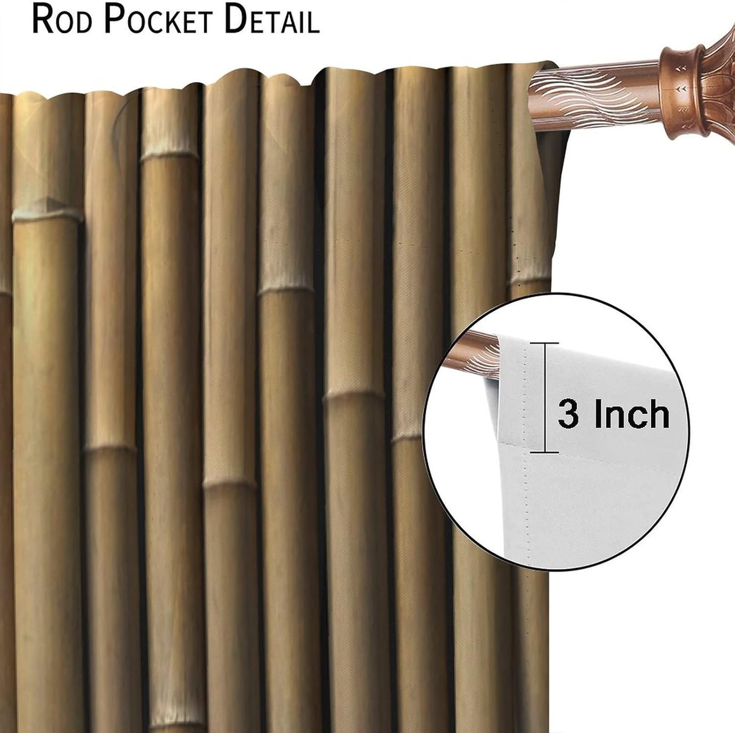 Bamboo 3D Printed Outdoor Curtains, Zen Japanese Natural Bamboo Wall Living Room Kitchen Rod Pocket Window Trim Curtains, 21x45 Inches x 2 Pieces Brown Green