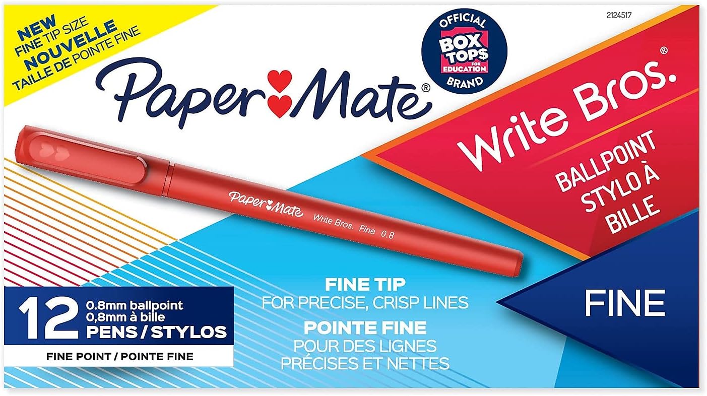 Paper Mate Write Bros. Ballpoint Pens, Fine Point, Red Ink