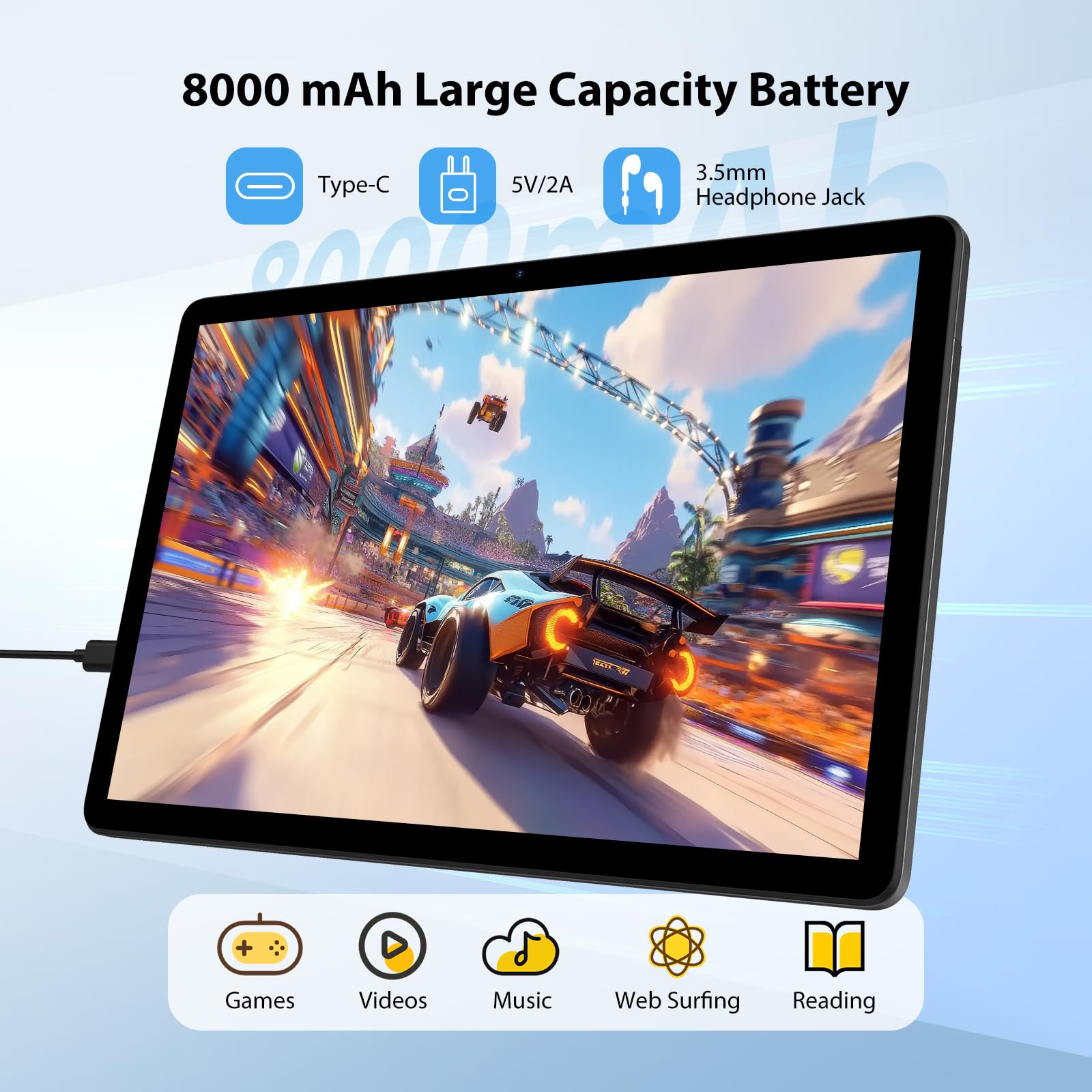 WOREGOO 10 pollici Tablet Android 15, Tablet in Offerta 36G RAM+128G ROM, 5G WiFi, Octa-Core, Widevine L1/8000mAh/1280x800 HD/5MP+8MP fotocamera con tastiera/mouse/caso, Nero