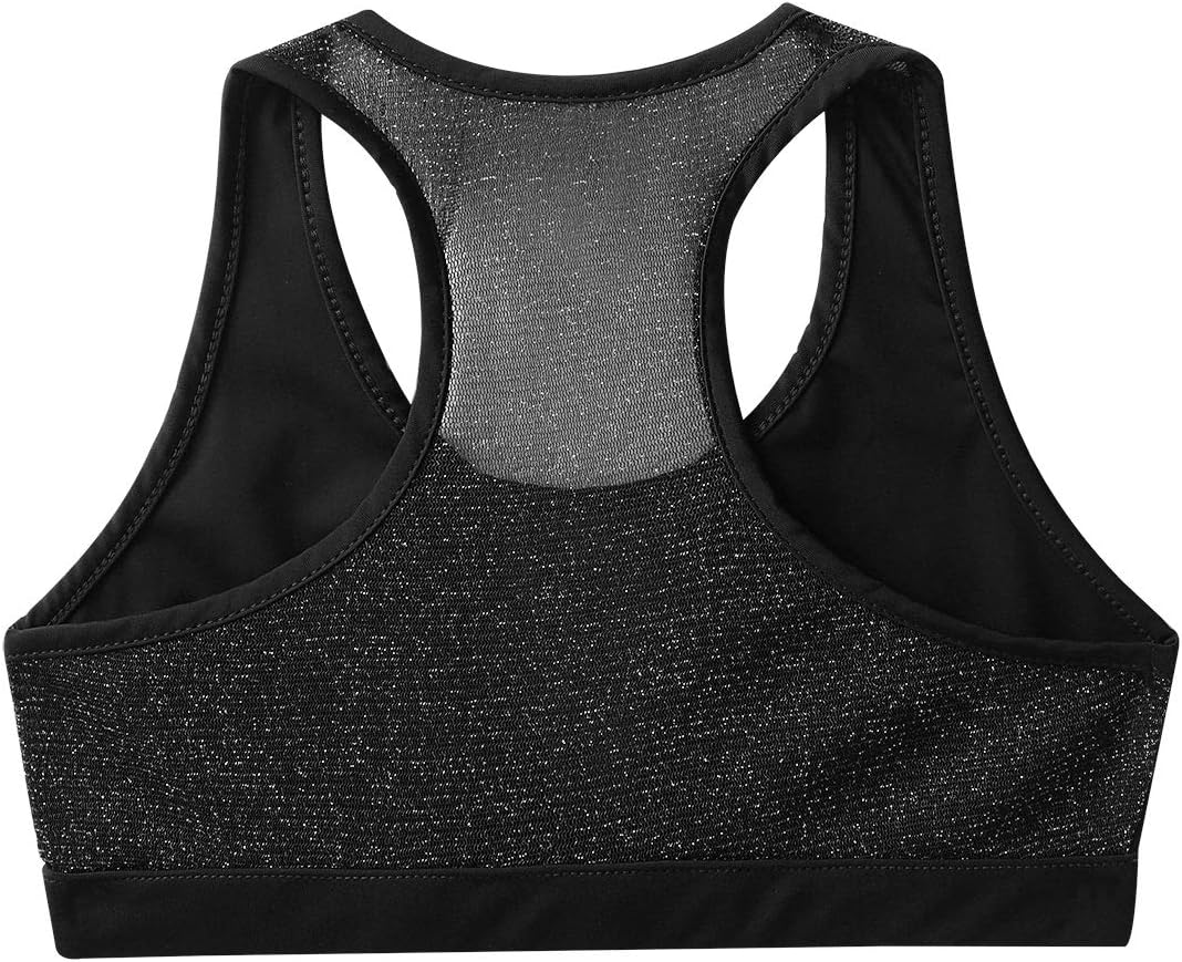 Agoky Kids Girls Sports Bra Fitness Yoga Dance Tank Top Mesh Splice Gymnastic Ballet Workout Running Shirts
