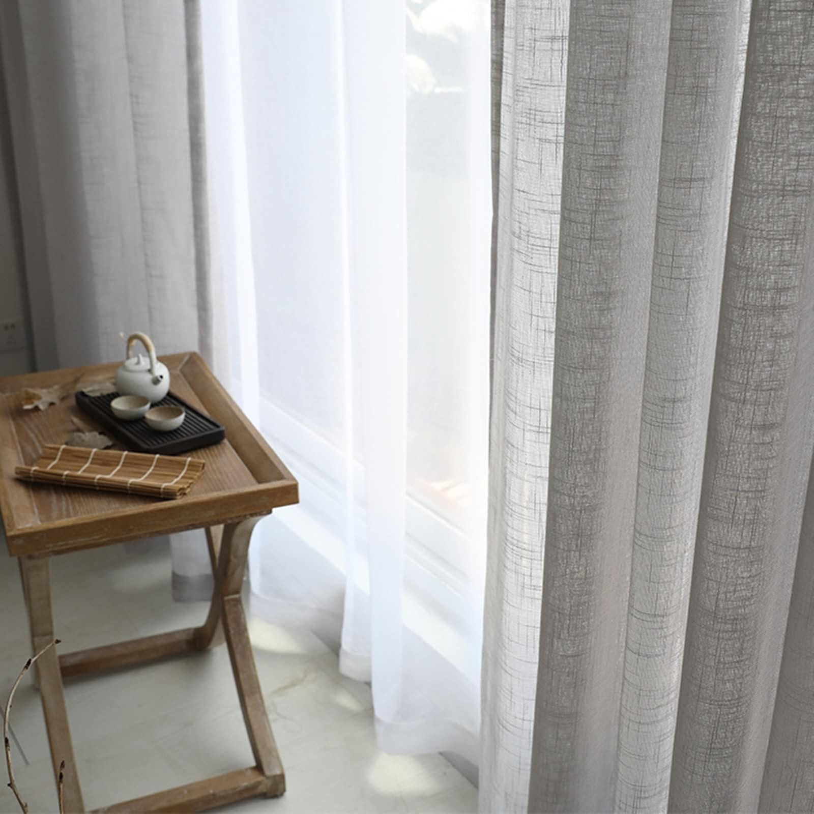 Beydodo Rideaux Voilage Interieur, Rideaux à Oeillets pour Fenetre Lot de 2 107x115cm, Rideaux en Lin Uni Gris Texturé