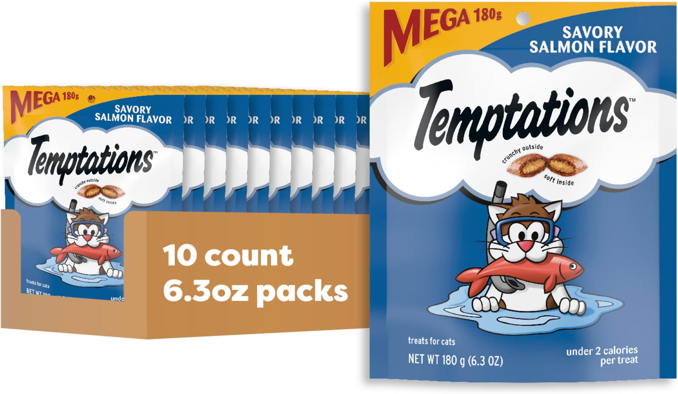 Classic Treats for Cats Savory Salmon Flavor 6.3 Ounce; With Our Mouthwatering Menu We Have a Flavor For Every Feline (6.3 oz- Pack of 10)