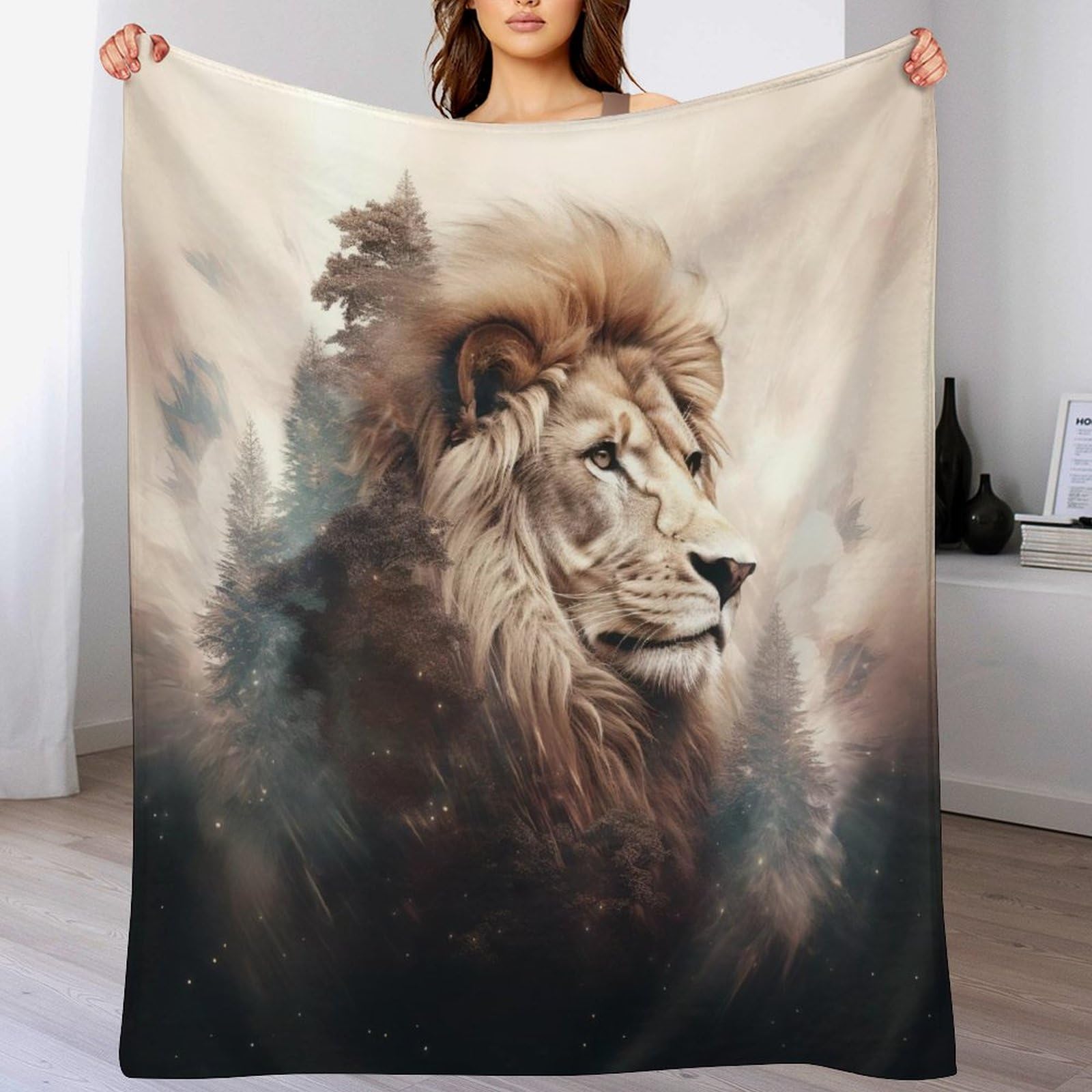 Couverture lion douce plaid chaud anti-courant d'air pour canapé et lit 130x180