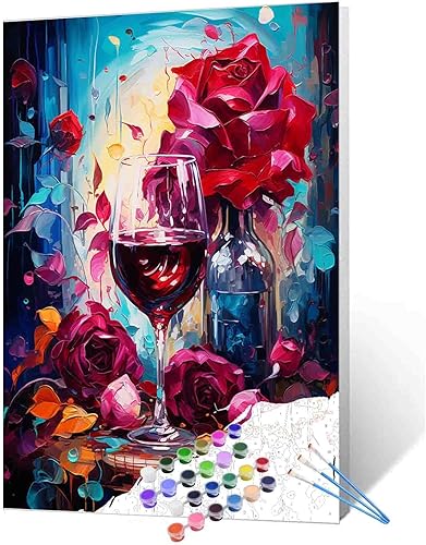 Miniatura 16 de Pintura abstracta de botella de vino por números para adultos principiantes, graffiti, vino tinto, pintura digital, bricolaje, garabatos, lienzo