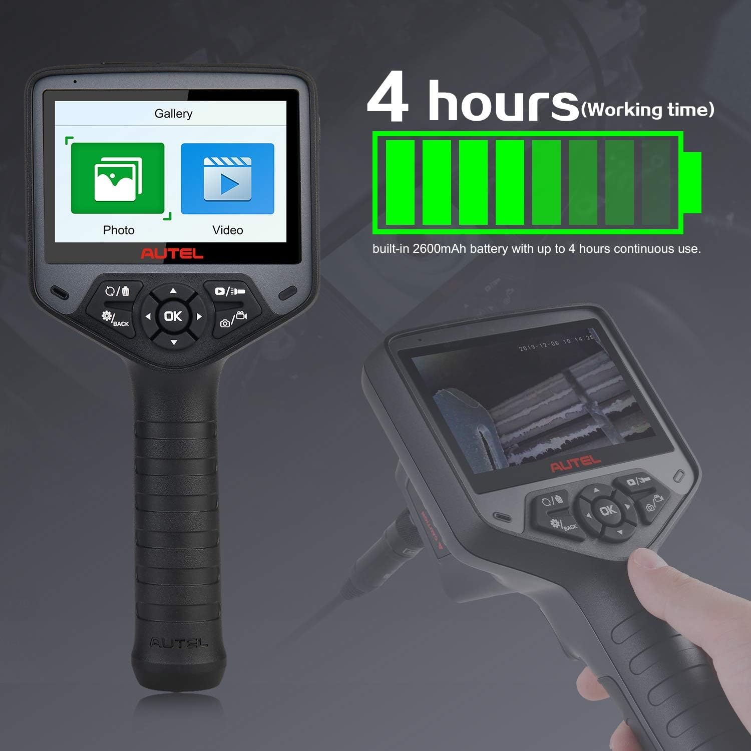 Autel MaxiVideo MV480 Inspection Camera, 1080P HD Industrial Endoscope with Light, Dual Cameras, 10-Level Adjustable LED, 7X Zoom, Snake Borescope with Audio Annotation, 360°Rotation, Up of MV460