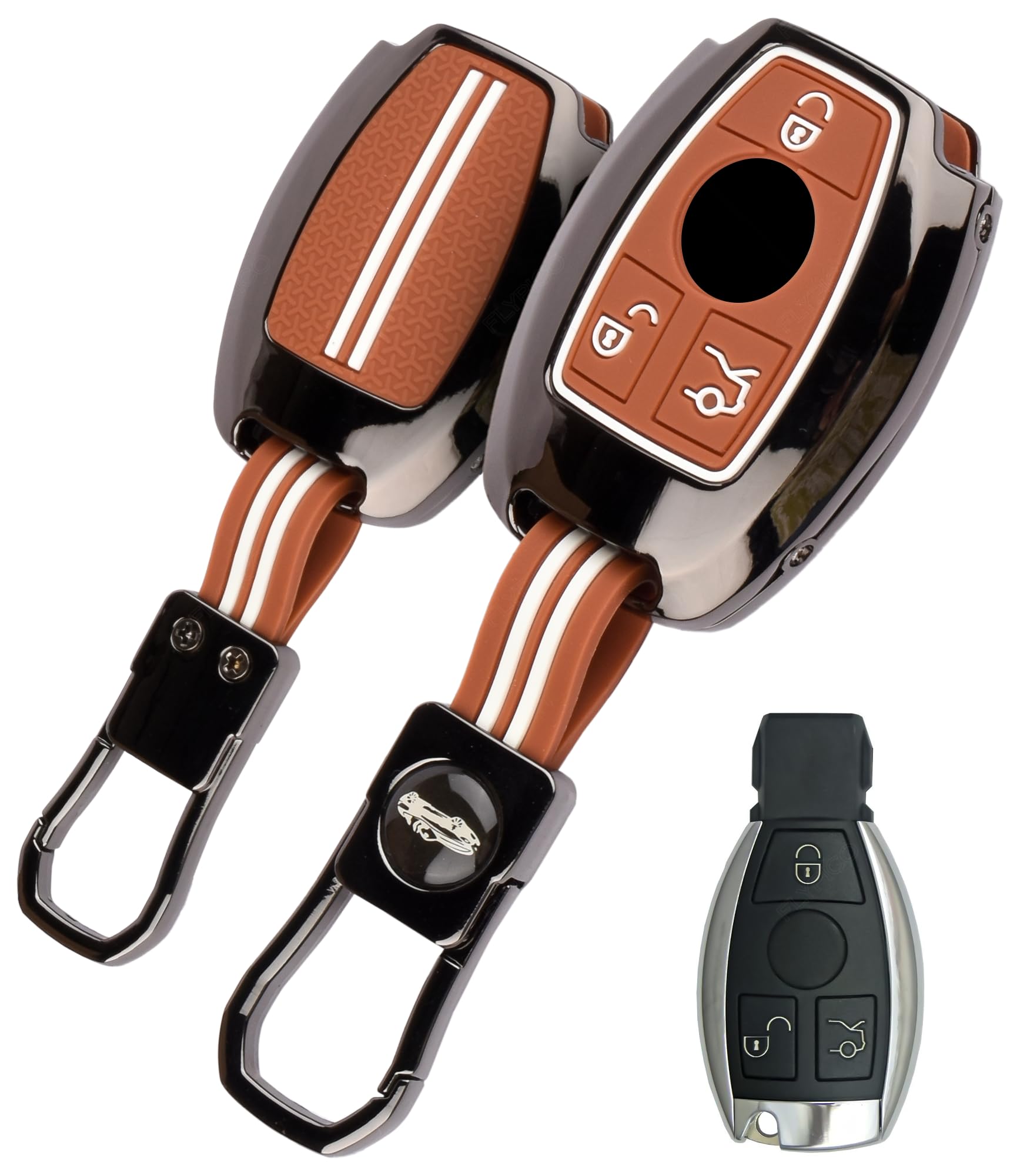 Coll of Fest Premium Metal Key Cover Compatible with Mercedes Benz C E M S CLS CLK GLK GLC G Class 3 Button Smart Key Brown Silicone Glow in the Dark-image-16