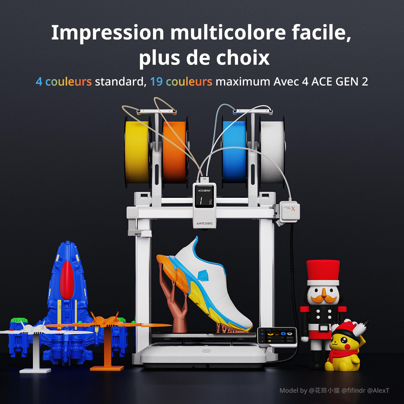 Anycubic Kobra X Imprimante 3D, Extrudeur Multicolore hautement intégré, Gagnez du Temps d'impression, Impression de Filament Souple et Dur, Jusqu'à 600 mm/s, Volume d’Impression 260×260×260 mm