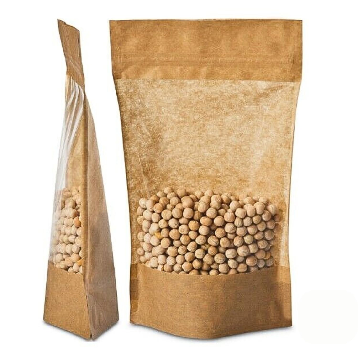 KRAFT PAPER BAG WINDOW STAND UP POUCH ZIP LOCK RESEALABLE HEAT SEAL DISPLAY FOOD SAFE STORAGE SEALABLE POUCHES (1000, 8.5 x 5 x 14.5 cm - 100ml)