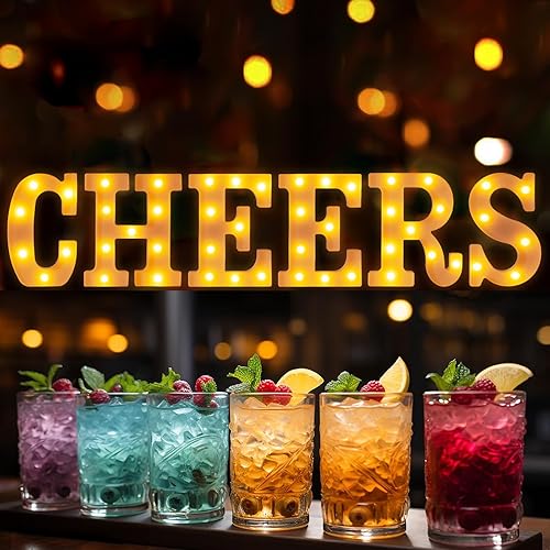 CHEERS - Letras iluminadas de marquesina, letras LED, número de letra, decoración para decoración de mesa del hogar, color blanco