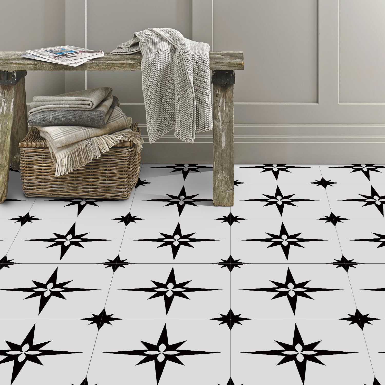 Lwlfc Black Tile Stickers 20X20 Cm Stars Kitchen Tile Stickers For Bathroom Stick On Wall Tiles Backsplash For Kitchen Stick On Tiles Self-Adhesive Vinyl Home Decoration(12Pcs)