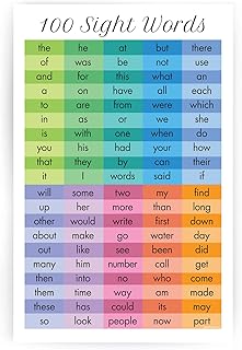 Homeschool Decor - Poster Kindergarten 100 Sight Words - Rainbow - 11x17 - 1pc - Preschool playroom balloon tree bedroom wallpaper alphabet abc quote nursery arrow quotes red murals, 11 x 17 Inch