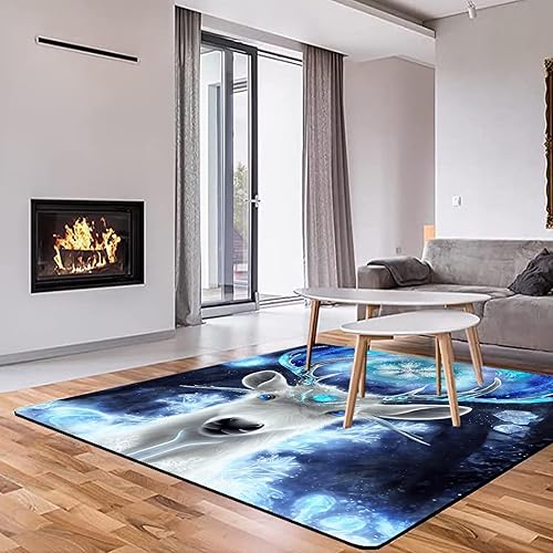 Miniatura 5 de Alfombra con estampado de ciervos, alfombra lavable con diseño de luna azul, para dormitorio, habitación de niños, sala de estar, dormitorio,