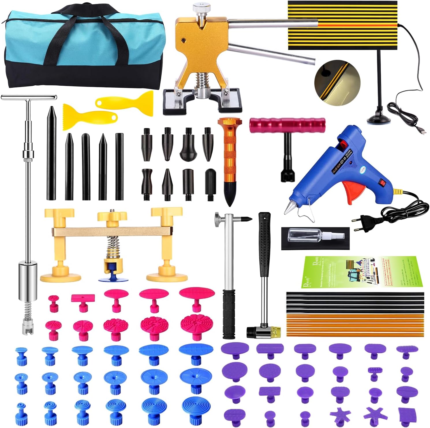 GLISTON DIY Paintless Dent Repair Kit 89pcs Dent Puller Tools Slide Hammer PDR Tools for Car Hail Damage Dent & Ding Remover