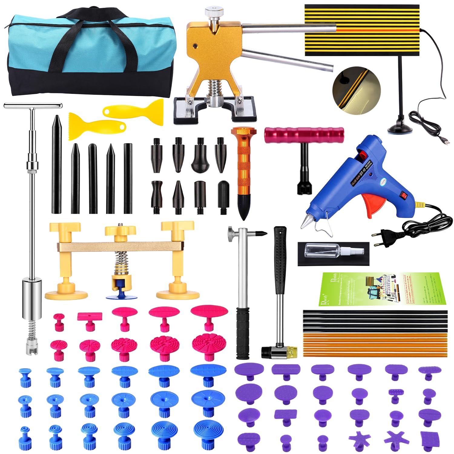GLISTON DIY Paintless Dent Repair Kit 89pcs Dent Puller Tools Slide Hammer PDR Tools for Car Hail Damage Dent & Ding Remover
