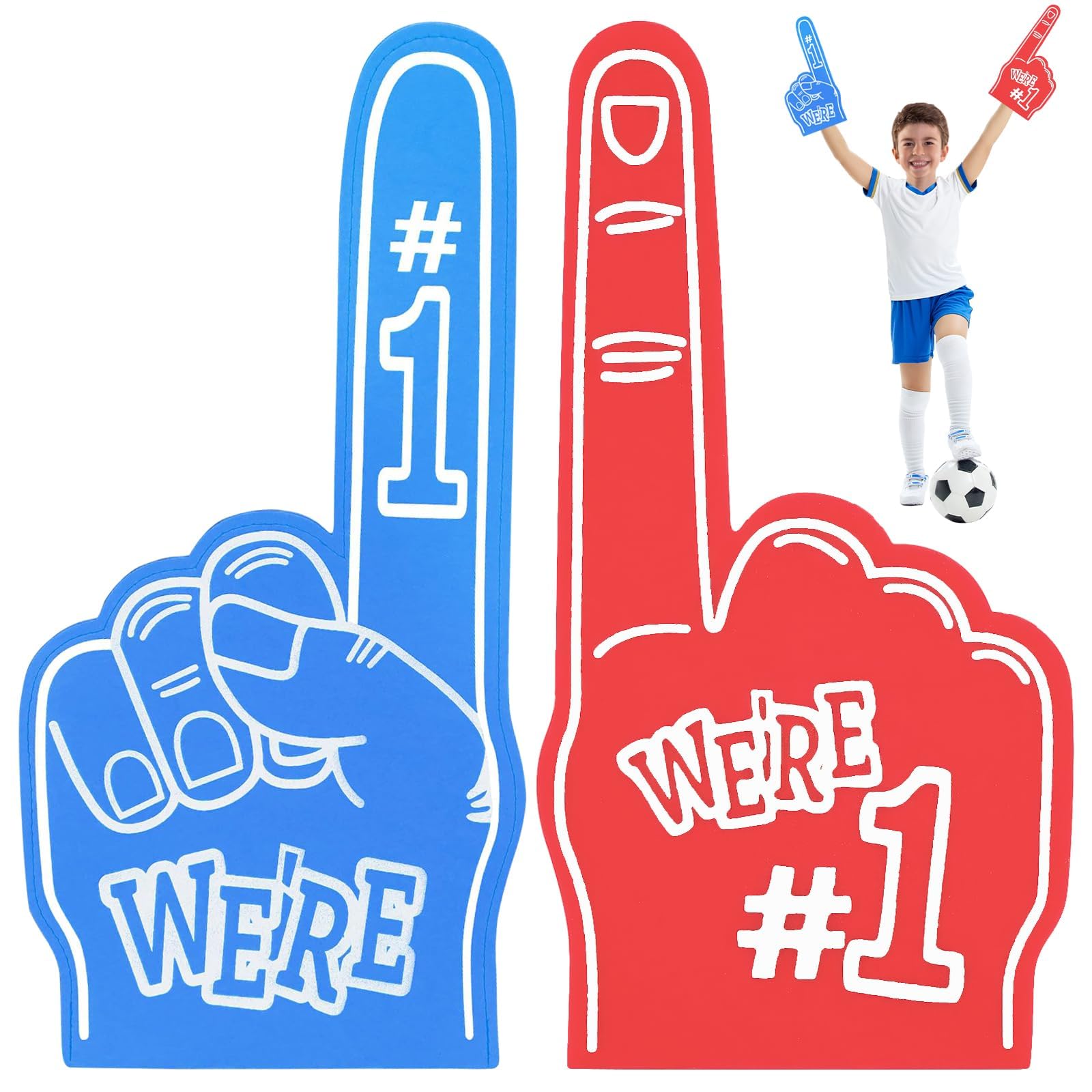 2Pcs Foam Finger Giant Foam Hand Bold Eye-Catching Graphics Durable Material for Fan Accessories Sports Events Sports Party Games (Red & Blue)