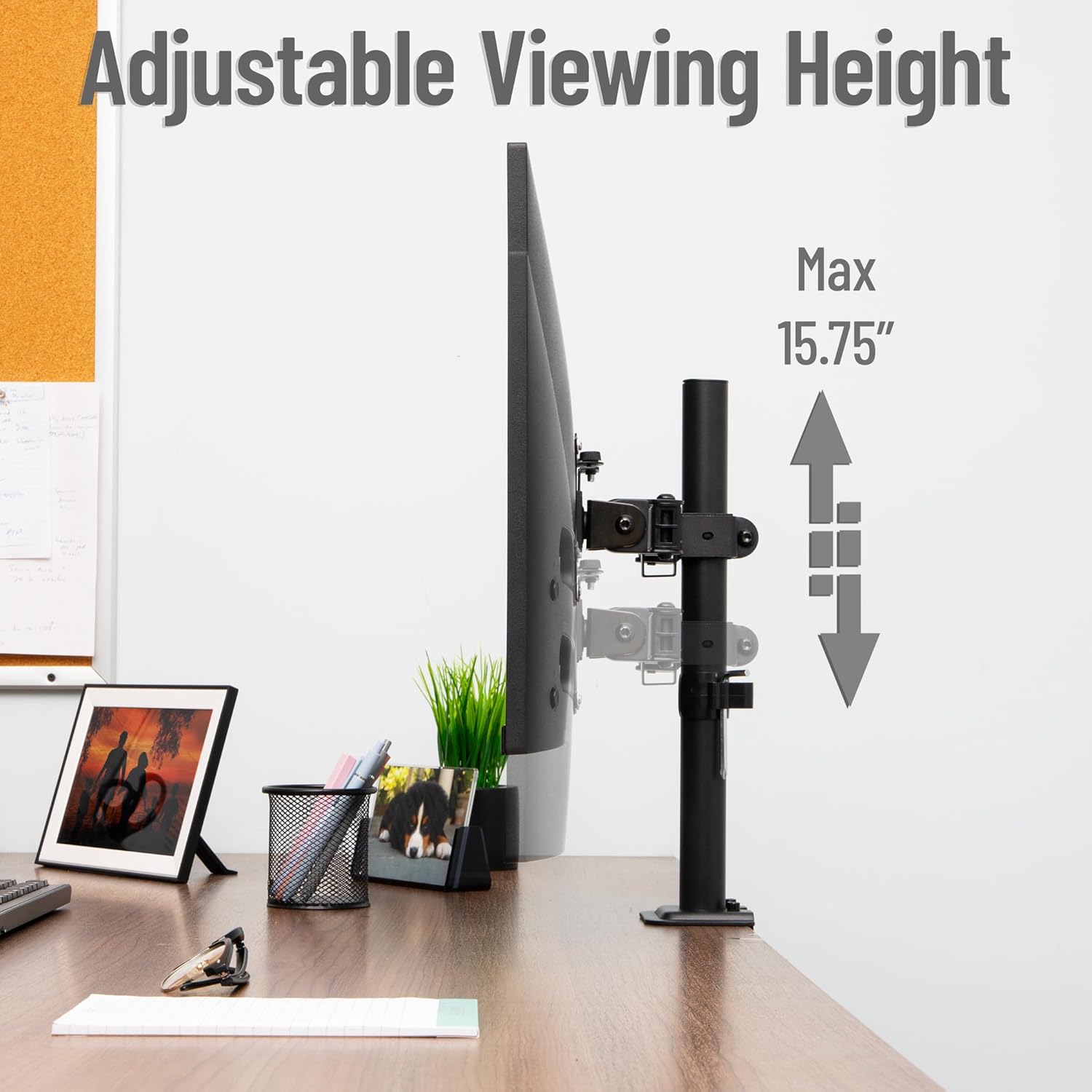 Mind Reader Single Monitor Desk Mount for 13–32 Inch Screens, Adjustable Arm with 180° Rotation, ±90° Swivel, ±45° Tilt, VESA 75x75/100x100, Integrated Cable Management, Up to 17.6 lbs Load, Black