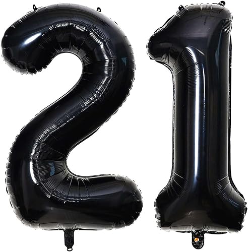 Miniatura 1 de Lovoir Globo negro de 40 pulgadas con el número 12 de 21 dígitos gigantes de papel de aluminio de Mylar para helio de 12 cumpleaños y 21 años,