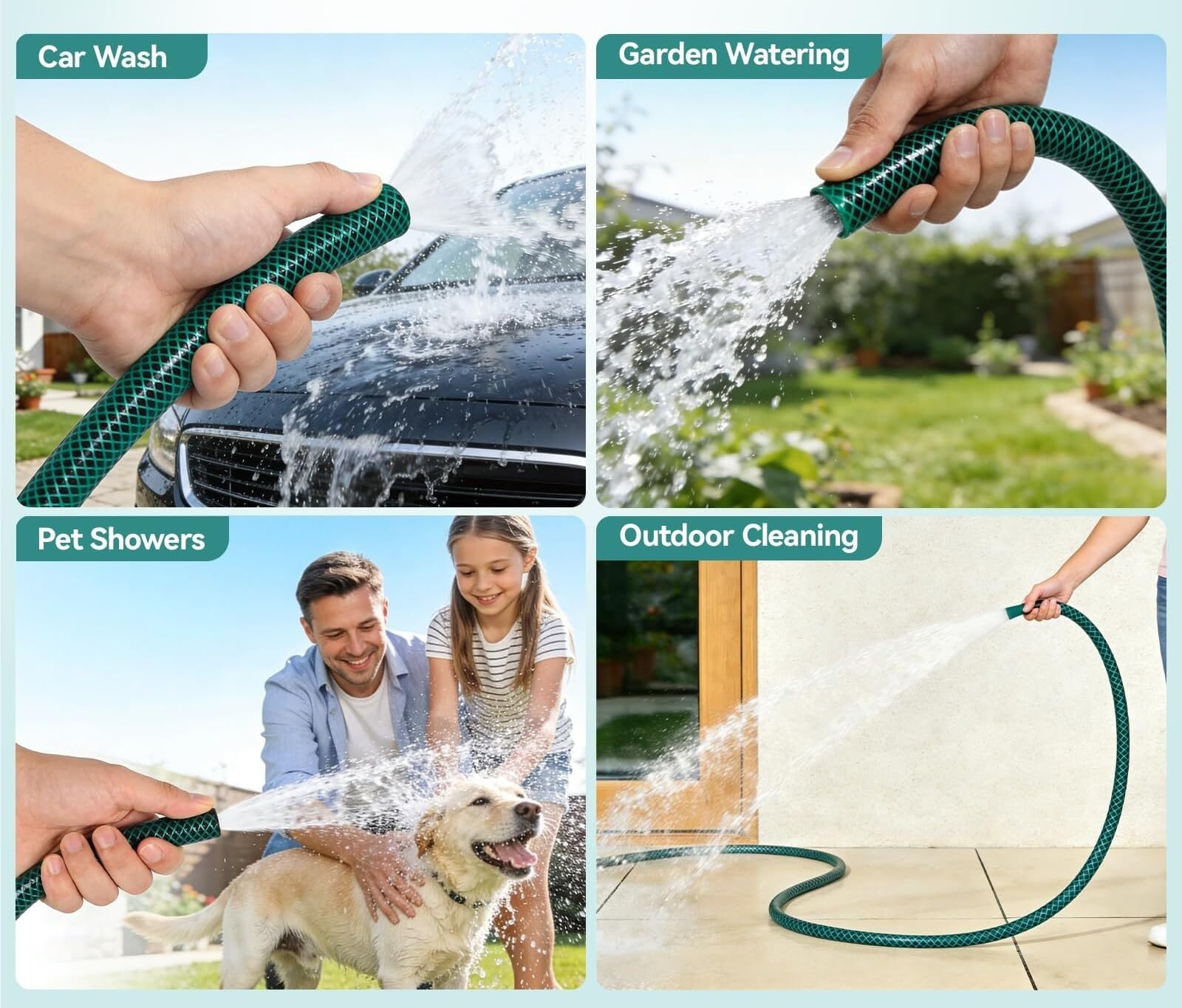 Manguera Jardín 15-50M, Manguera de Agua PVC Reforzado, Doble Capa, Resistente UV y Anti Algas para Jardín, Piscina, Spa(50 EU)