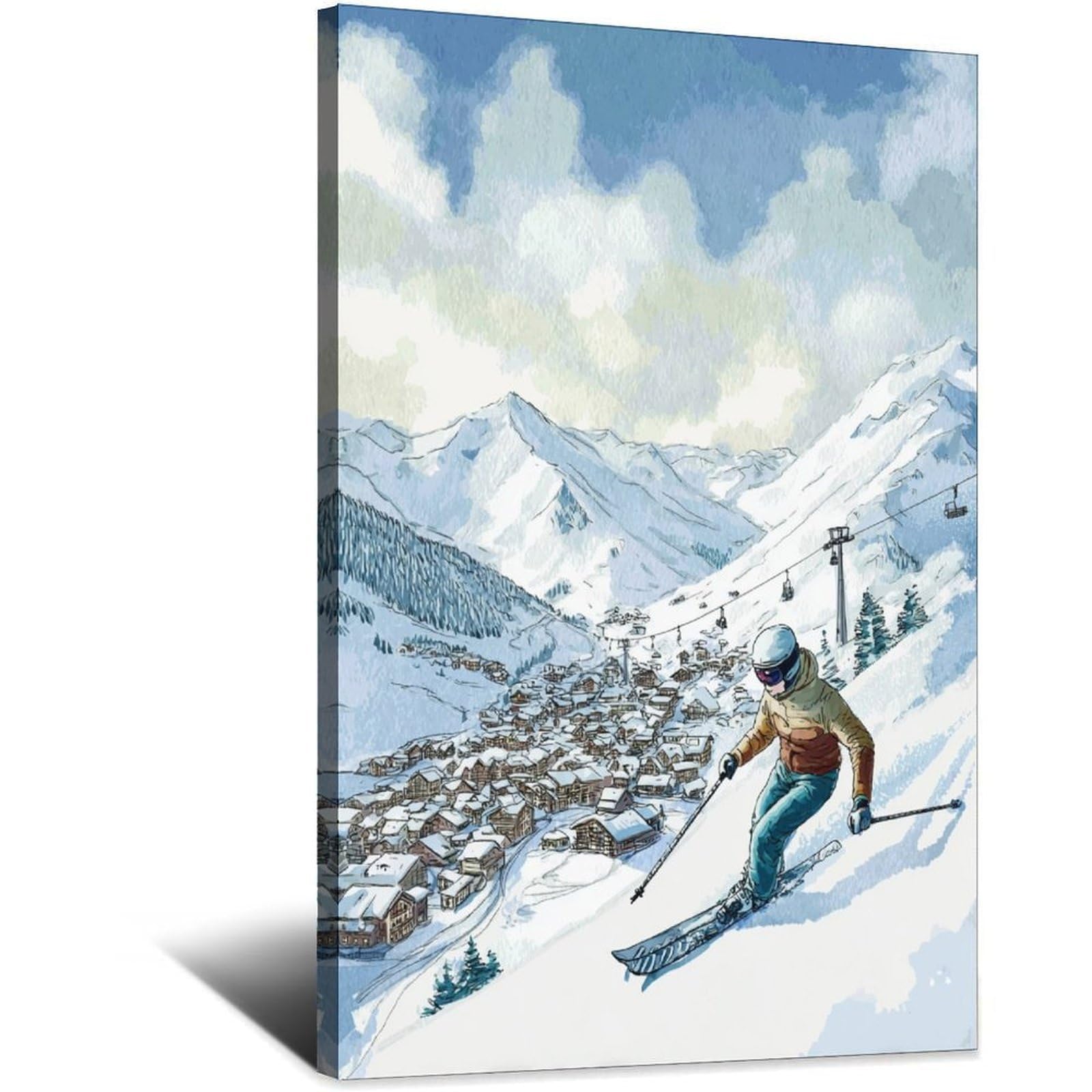 iPuzou Andermatt Switzerland Ski Poster 20x30inch(50x75cm) Vintage Watercolor Canvas Art