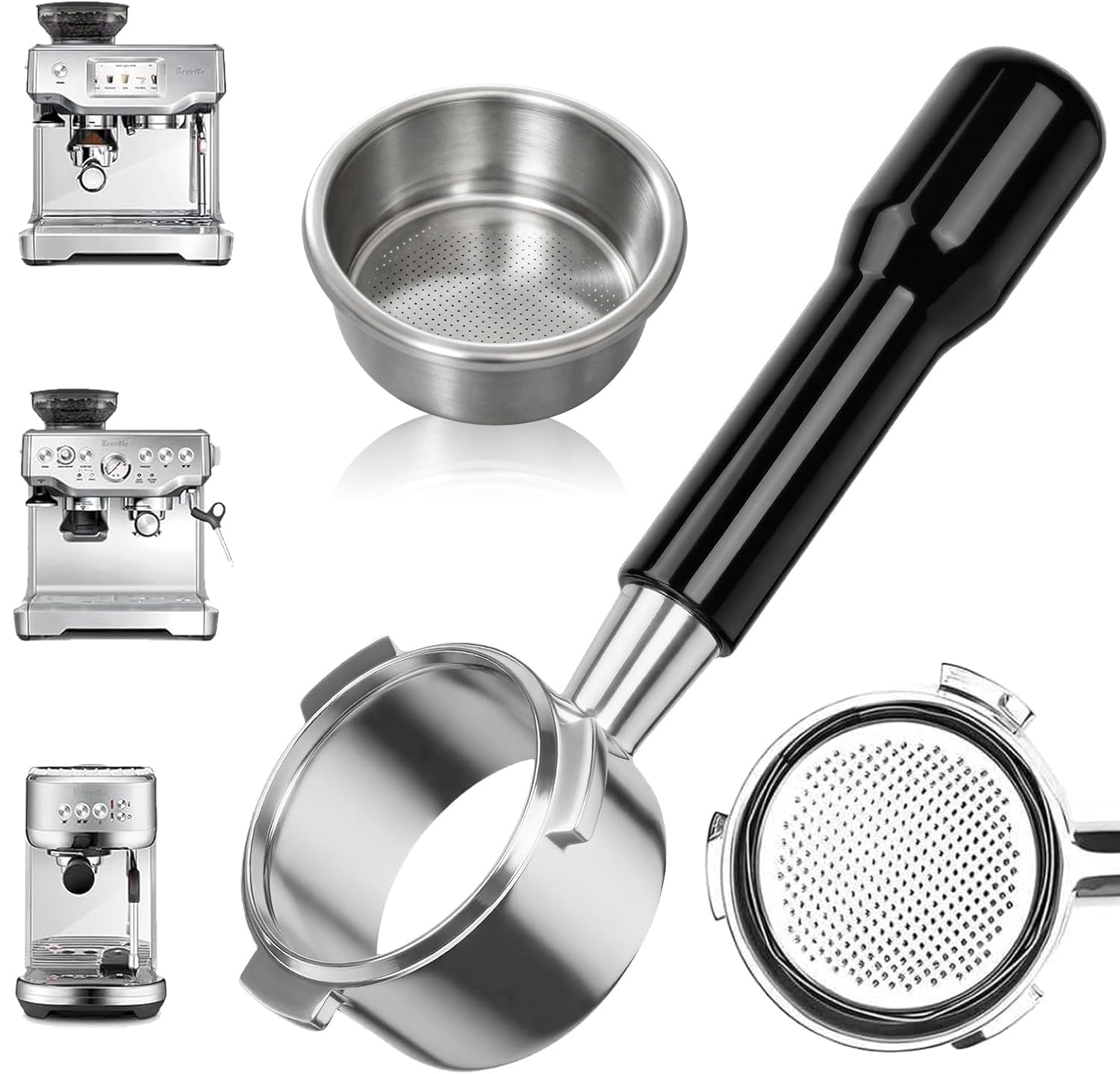 Photo 1 of 54mm Bottomless Portafilter fit Breville Barista Express Machines BES870XL 880BSS 878BSS 840XL 500BSS 450BSS BES500,3 Ears Espresso Portafilter with 18g Basket