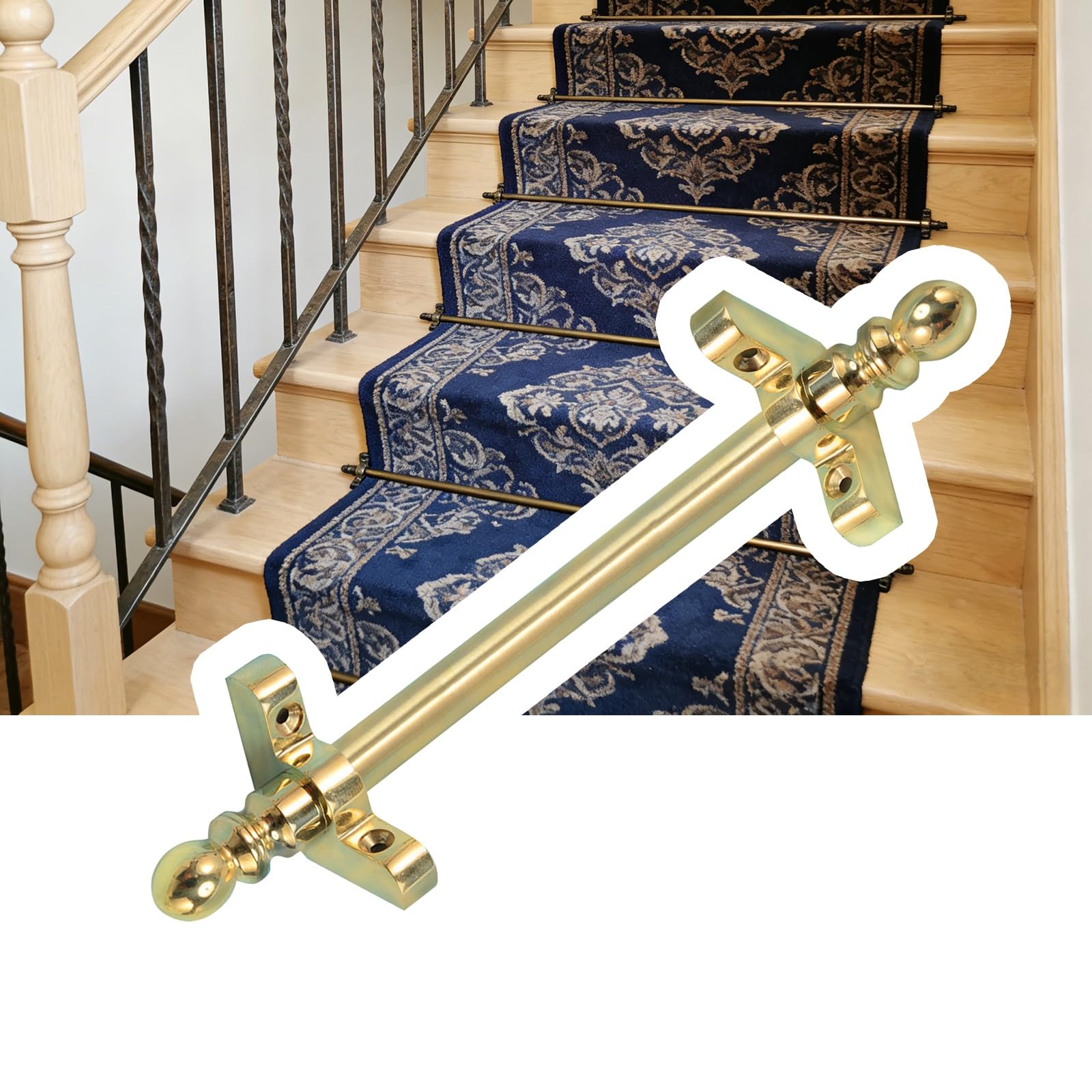 asdchZen Stair Carpet Runner Tension Rods Metal Tubular Rods, Easy Install For Secure Stair Carpet, Stylish Gold Finish, 76Cm/30In, Minimalist Design For Home Décor,IPWE09145-15pcs-86cm/34in