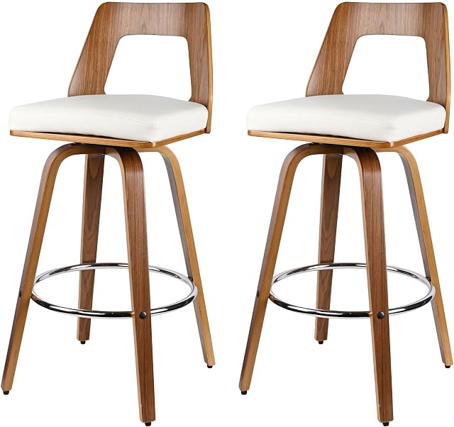 Moustache Bar Stools Set of 2, Swivel Bar Chairs with Soft Cushion Seat | Mid-Backrest, Soft Cushion, For Counter Island, Bar, Coffee Shop, Kitchen Counter Stools