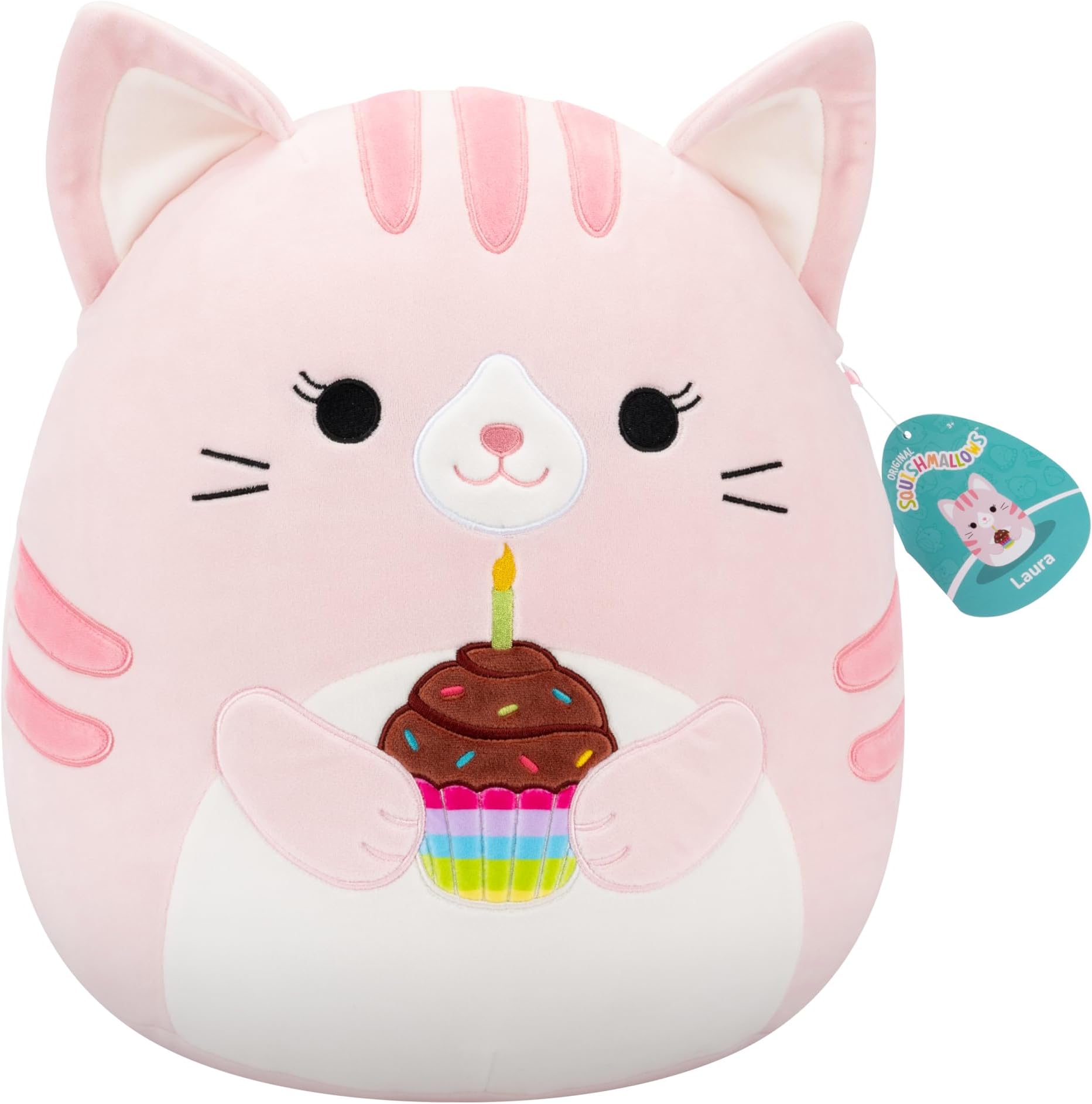 Squishmallowsオリジナル14インチローラピンクトラ猫抱っこカップケーキ-公式Jazwares「Happy Birthday」ぬいぐるみ(Lサイズ)